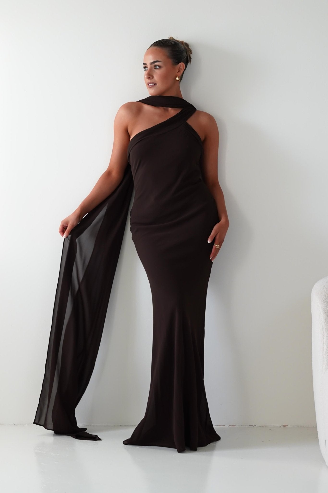 Oh Hello Clothing Dresses 1*DONE- NEW COLOUR- Hathaway Chiffon Drape Maxi Dress brown