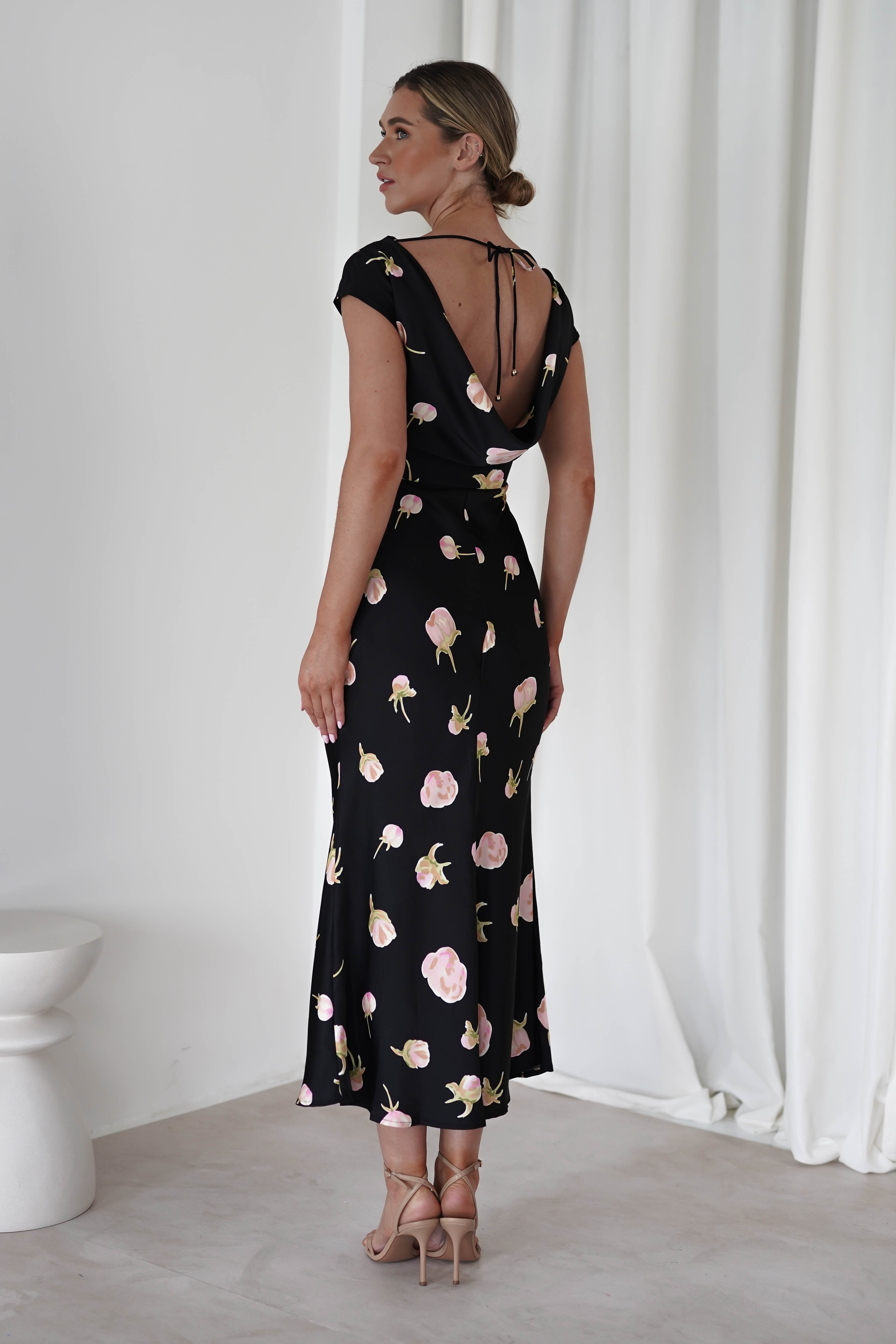 Hazel Soft Floral Maxi Dress | Black | Oh Hello Clothing | XS (6)