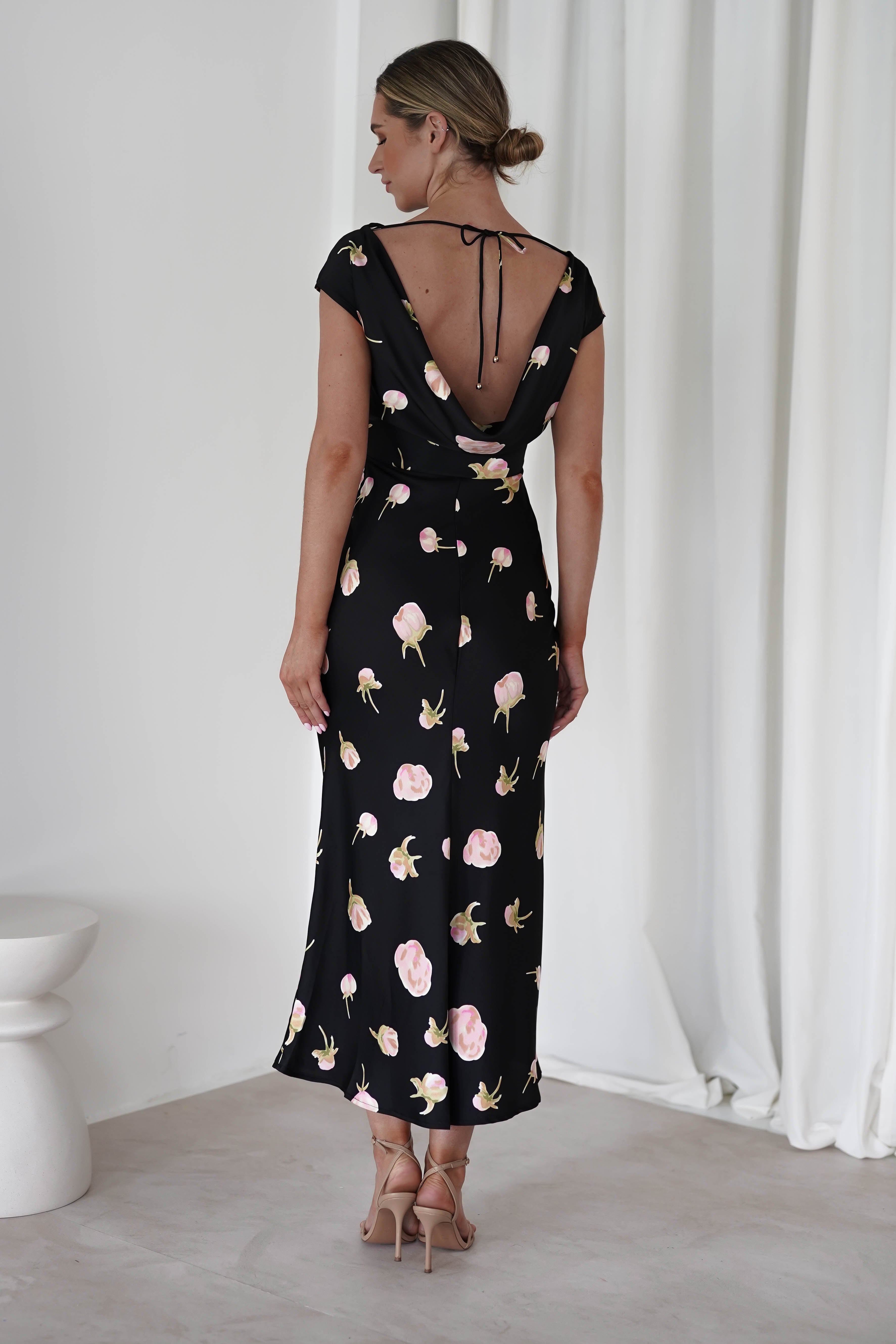 Hazel Soft Floral Maxi Dress | Black | Oh Hello Clothing | XS (6)