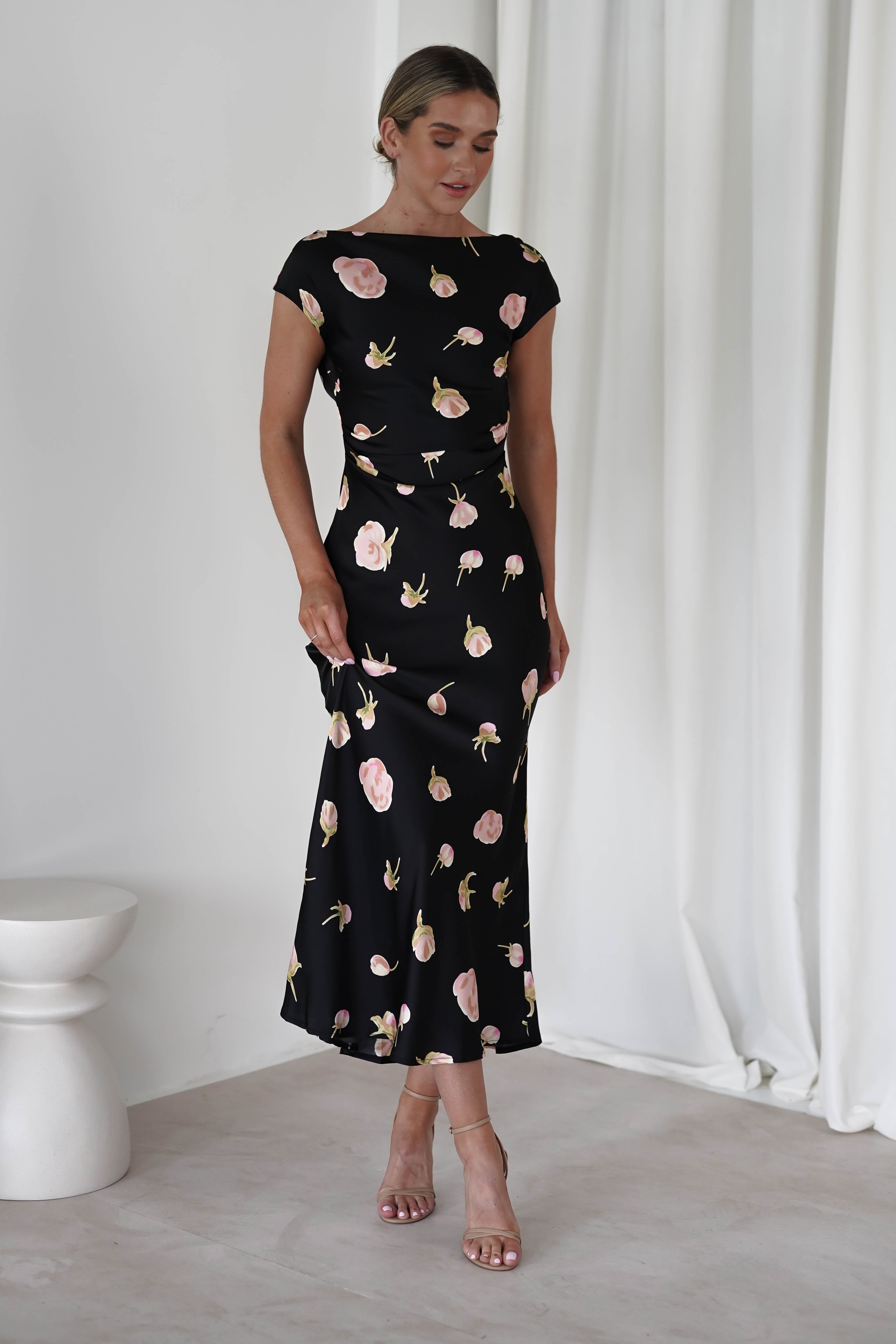 Hazel Soft Floral Maxi Dress | Black | Oh Hello Clothing | XS (6)