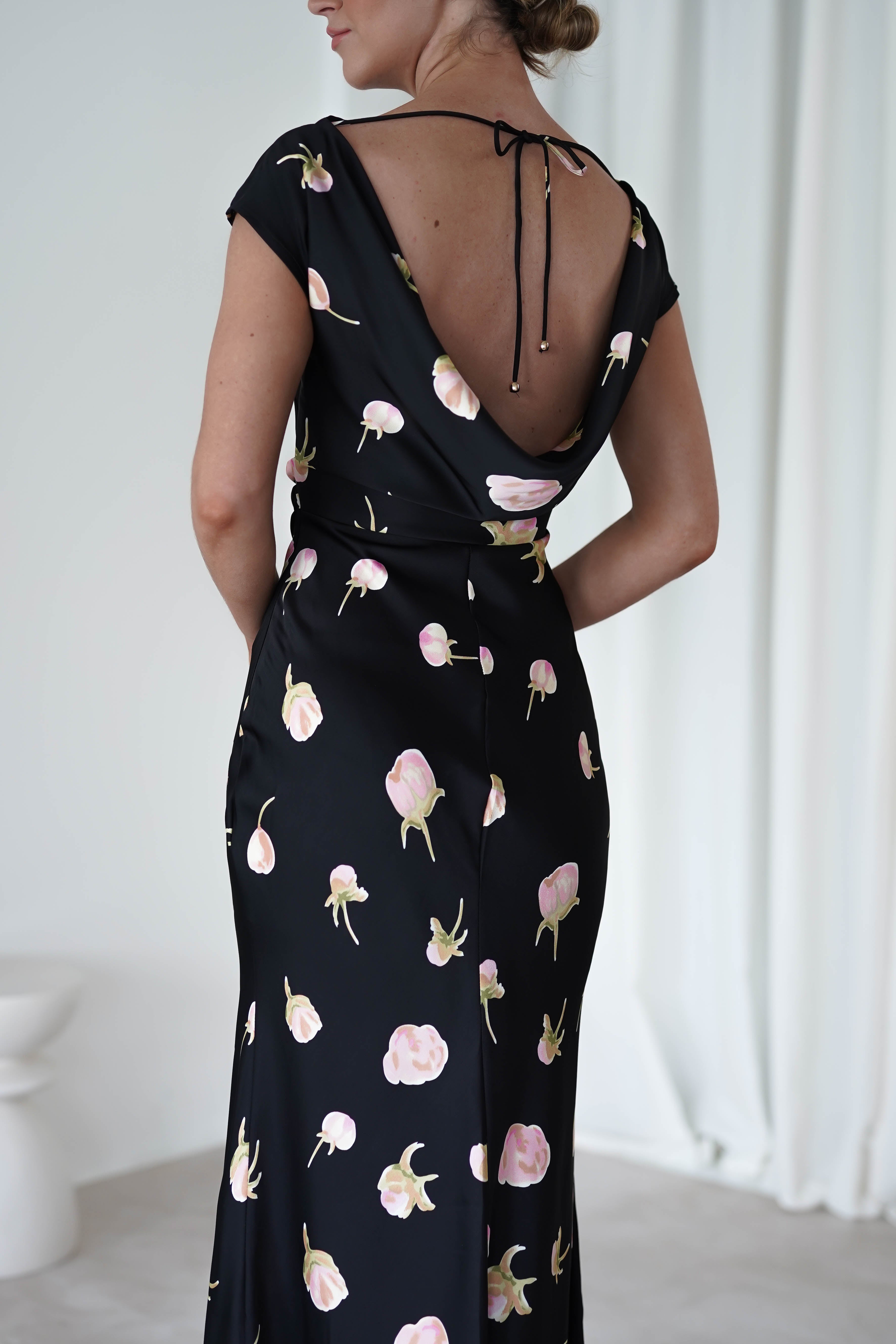 Hazel Soft Floral Maxi Dress | Black | Oh Hello Clothing | XS (6)
