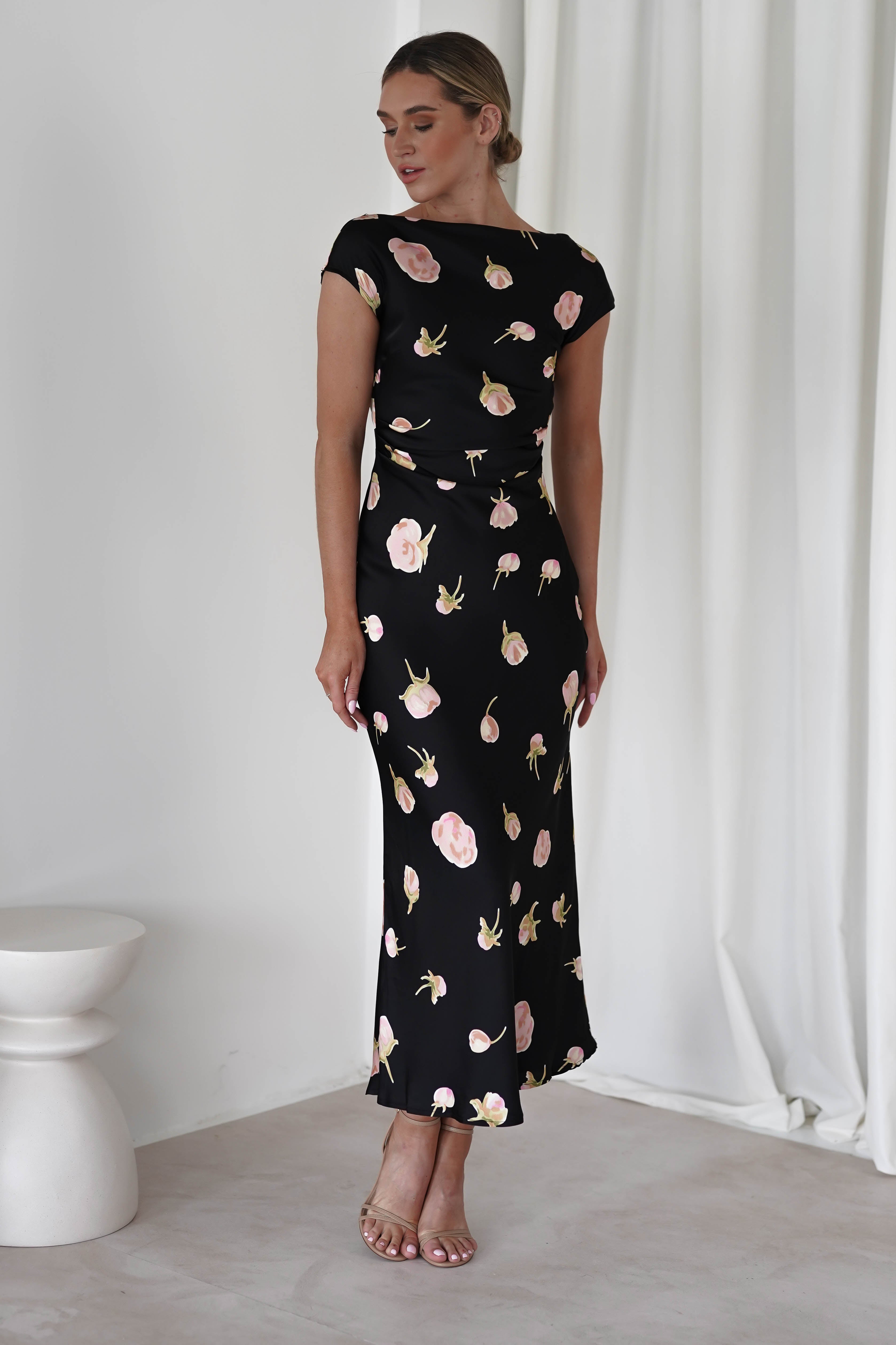 Hazel Soft Floral Maxi Dress | Black | Oh Hello Clothing | XS (6)