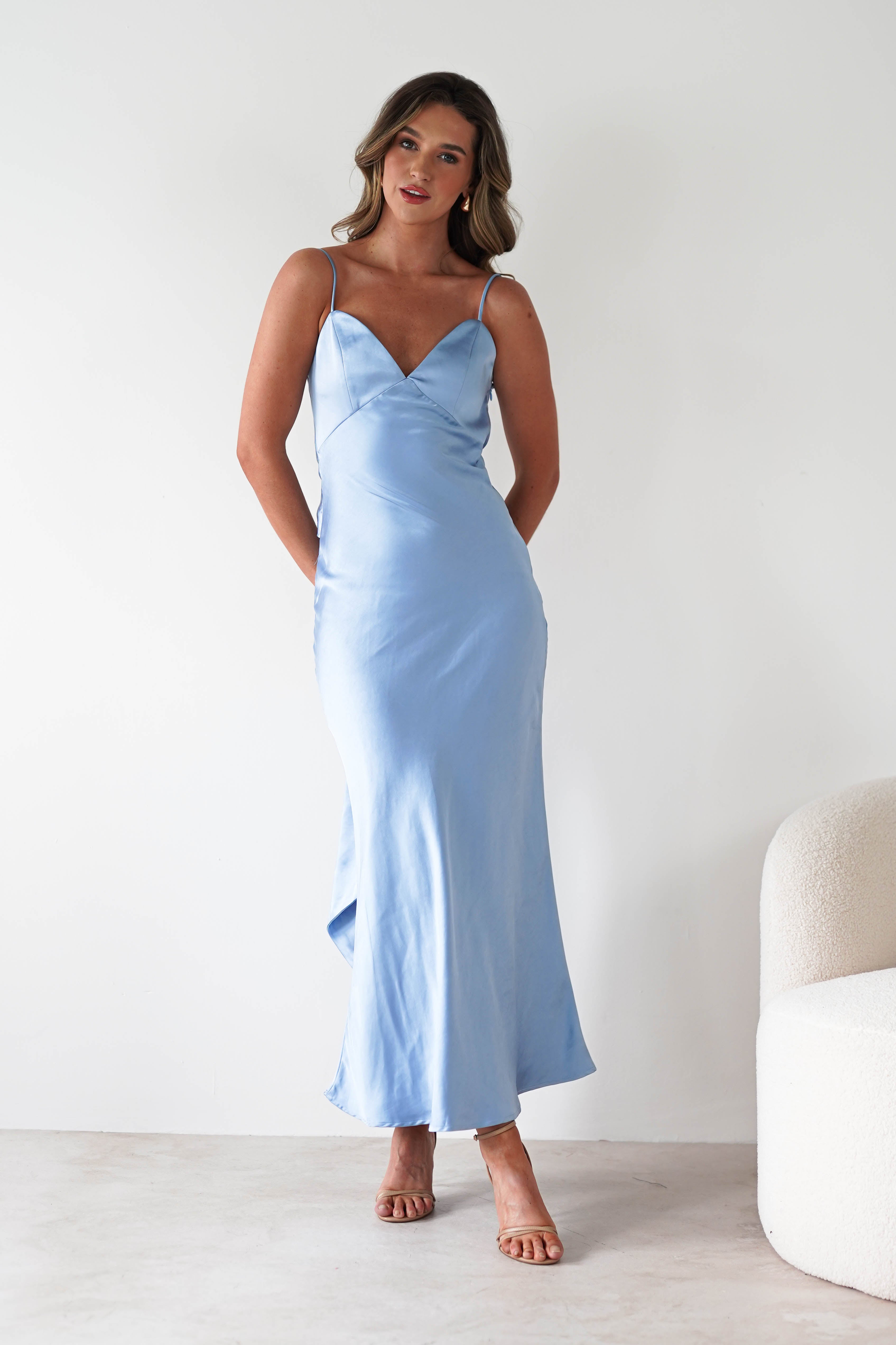 Hermie Silky Satin Maxi Dress | Blue | Oh Hello Clothing | XS (6)