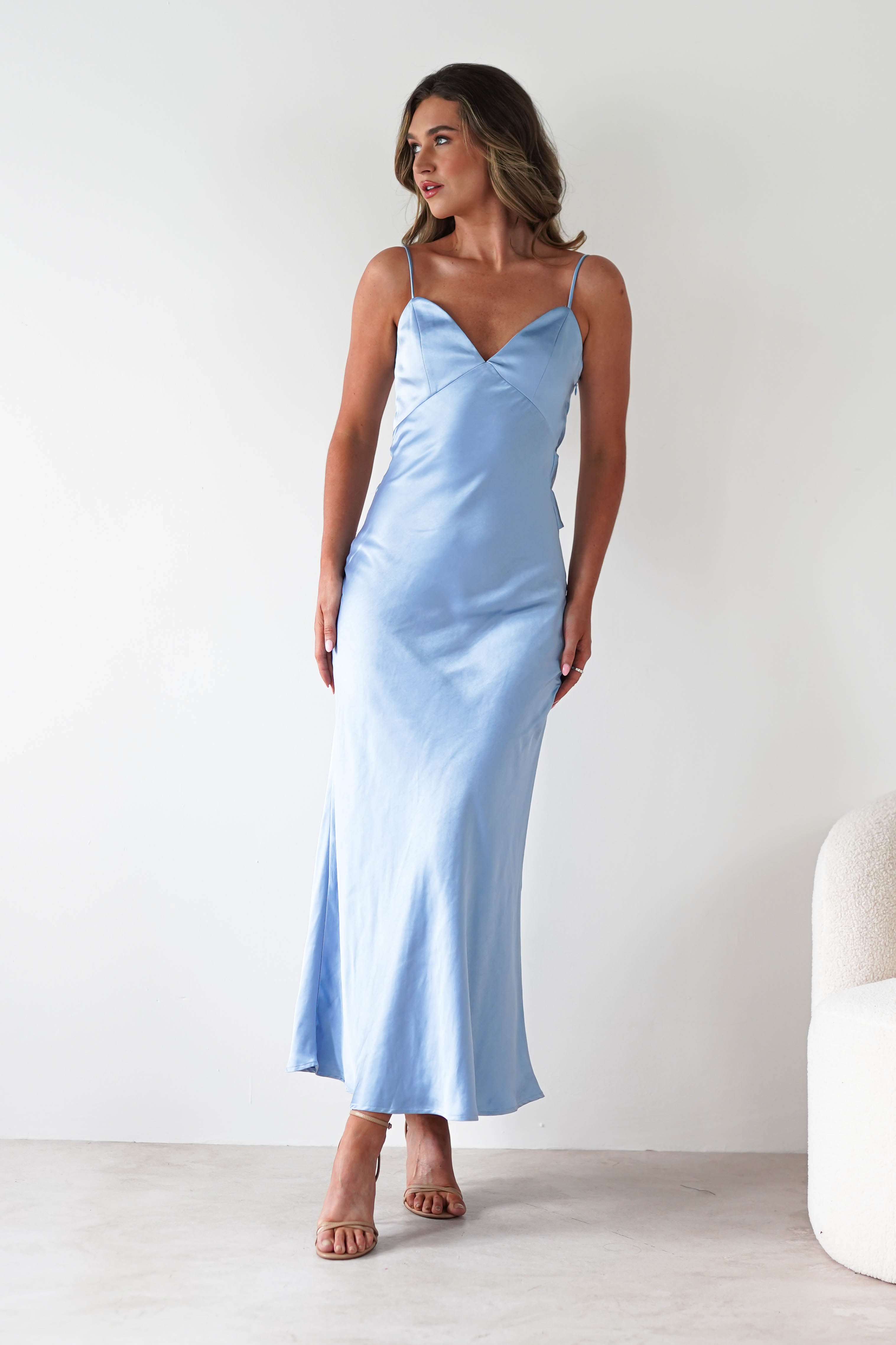 Hermie Silky Satin Maxi Dress | Blue | Oh Hello Clothing | XS (6)