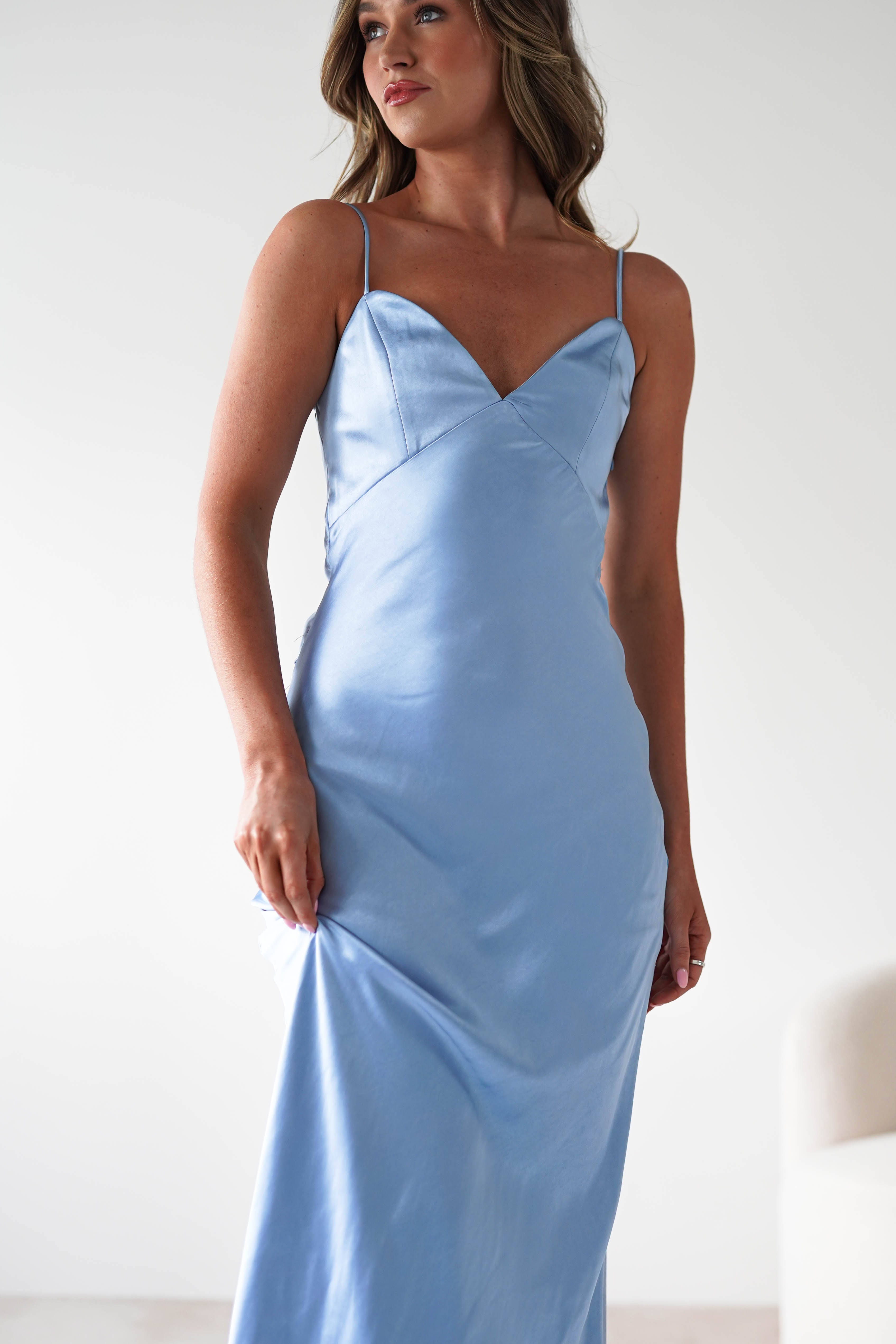 Hermie Silky Satin Maxi Dress | Blue | Oh Hello Clothing | XS (6)
