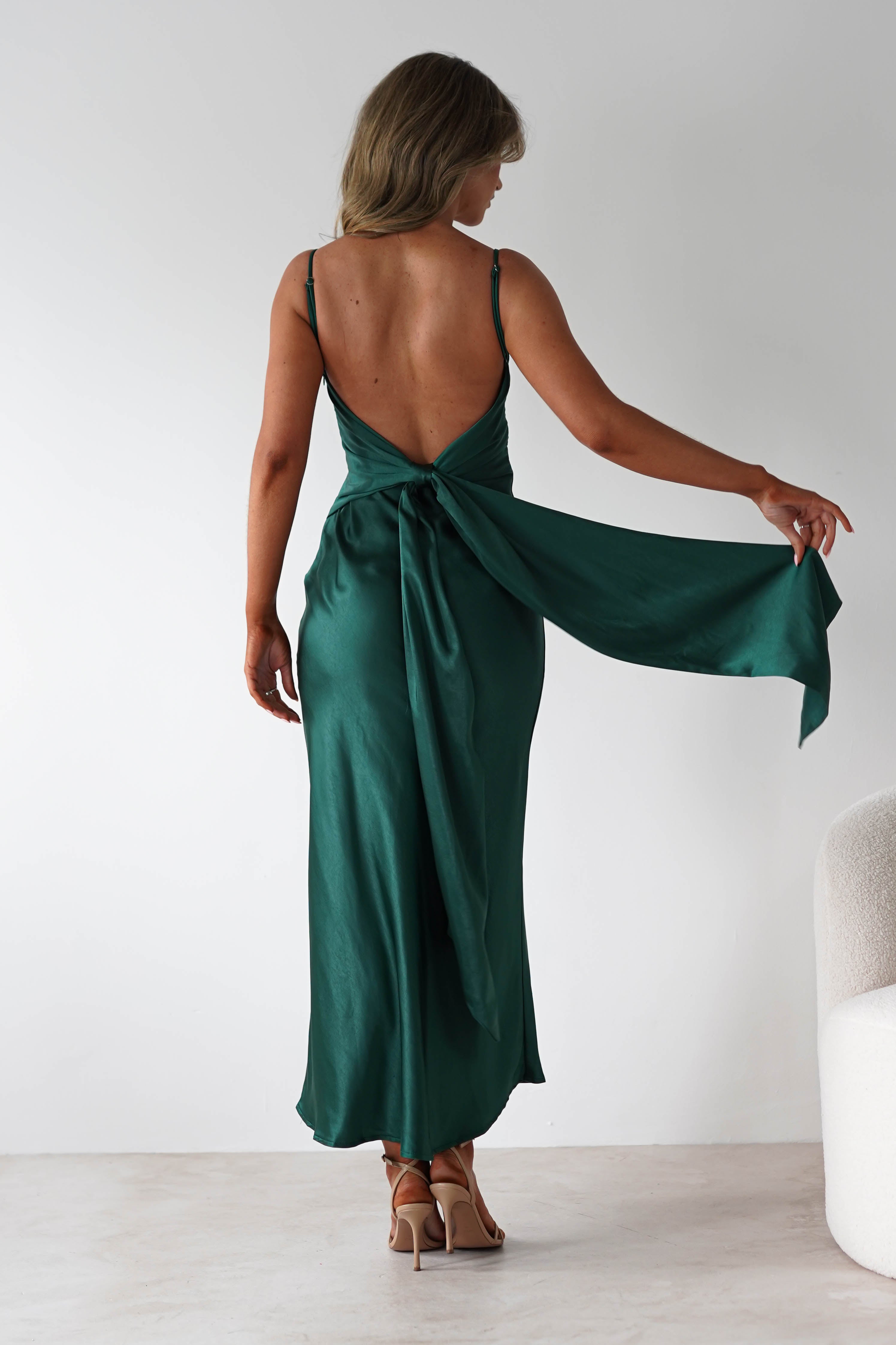 Hermie Silky Satin Maxi Dress | Forest Green | Oh Hello Clothing | XS (6)