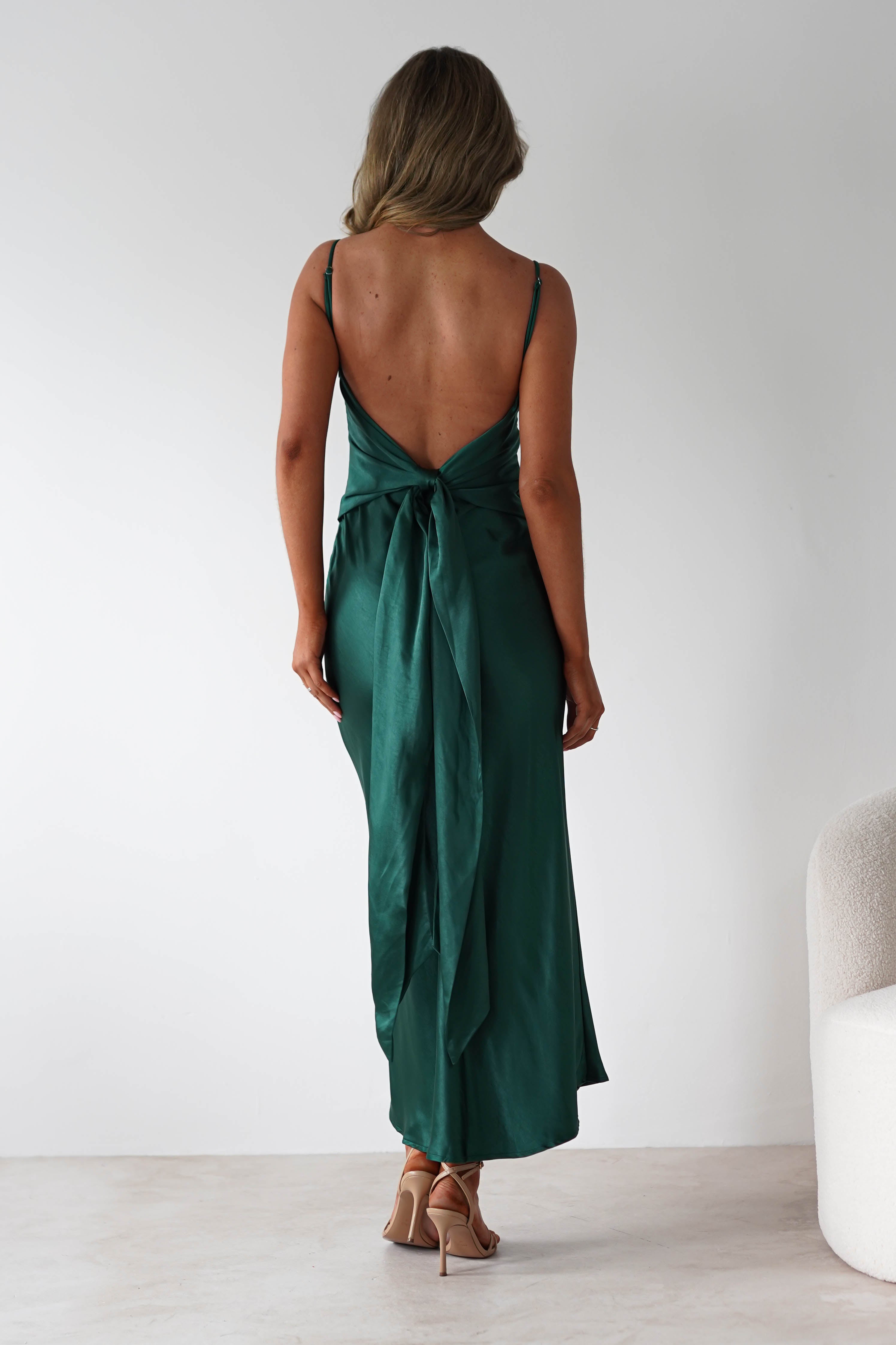 Hermie Silky Satin Maxi Dress | Forest Green | Oh Hello Clothing | XS (6)