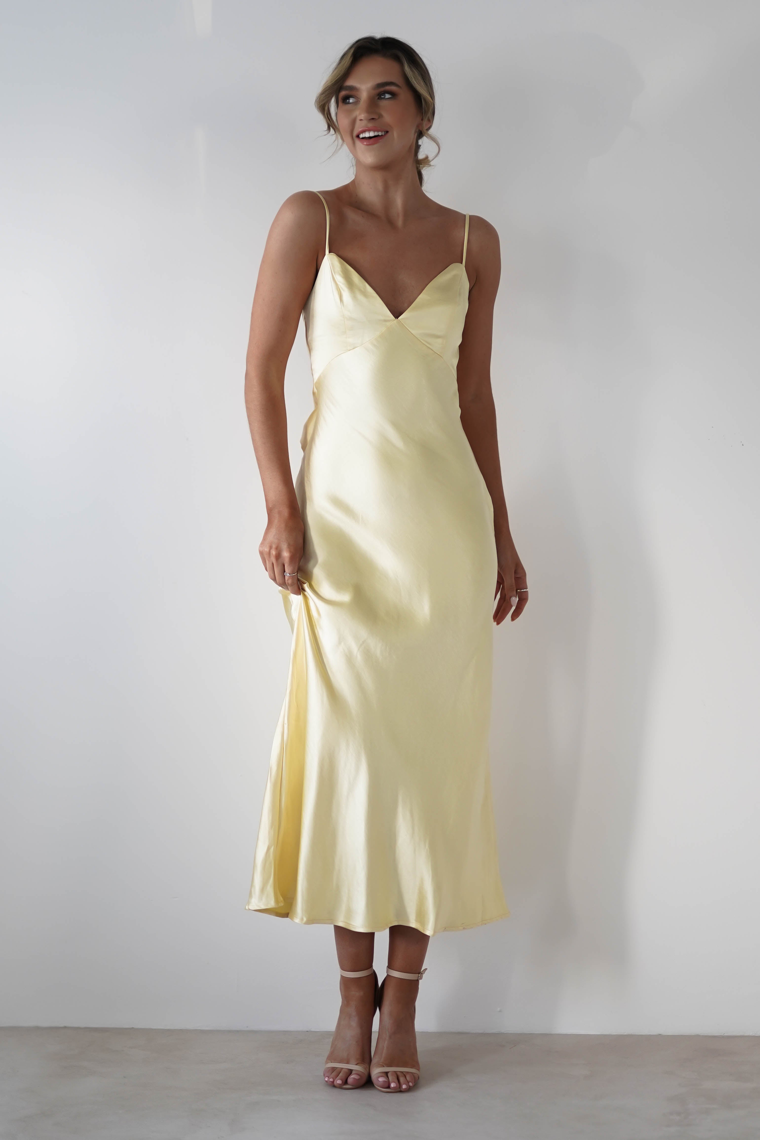 Hermie Silky Satin Maxi Dress | Lemon | Oh Hello Clothing | XS (6)