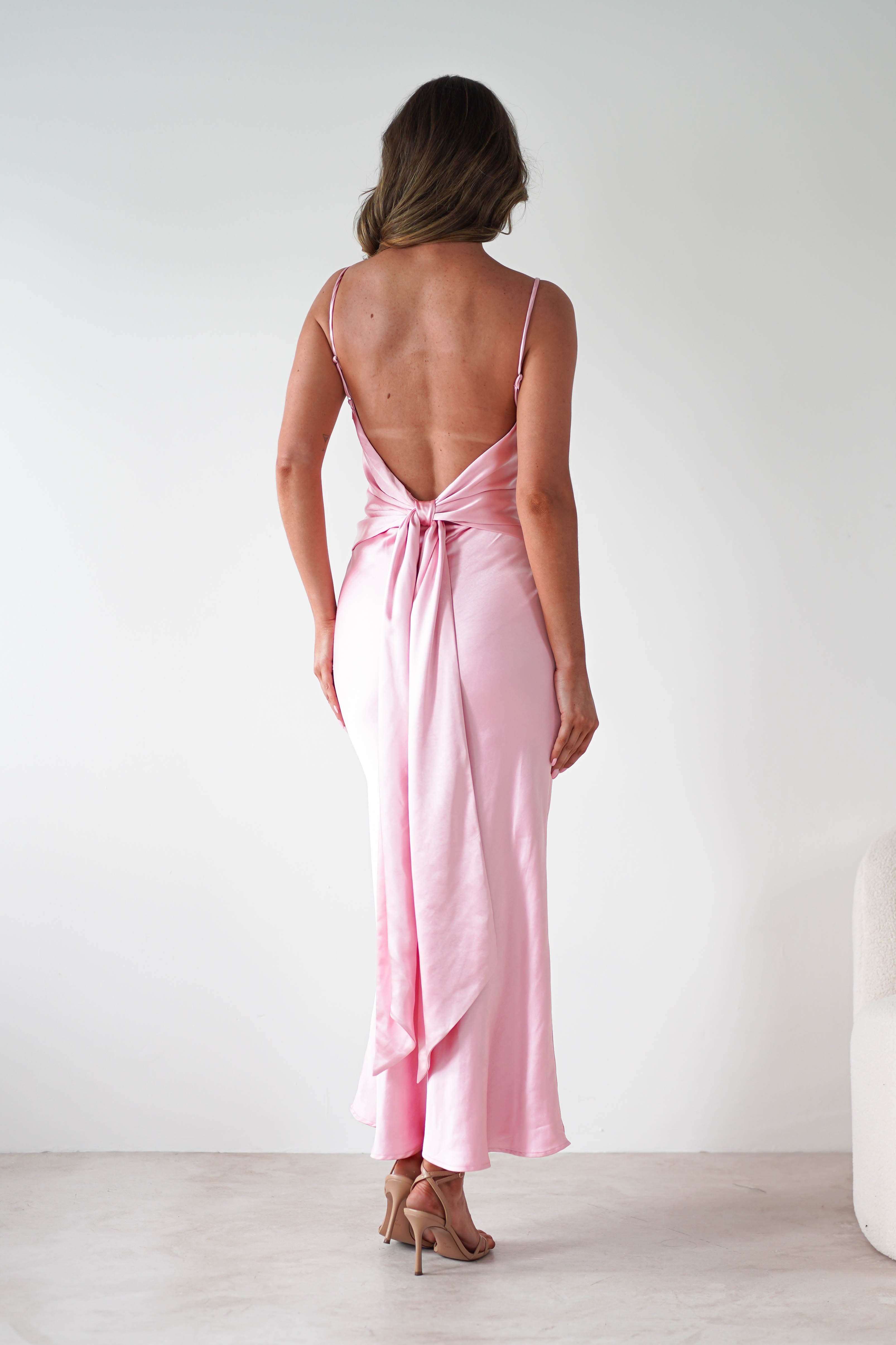 Hermie Silky Satin Maxi Dress | Pink | Oh Hello Clothing | XS (6)