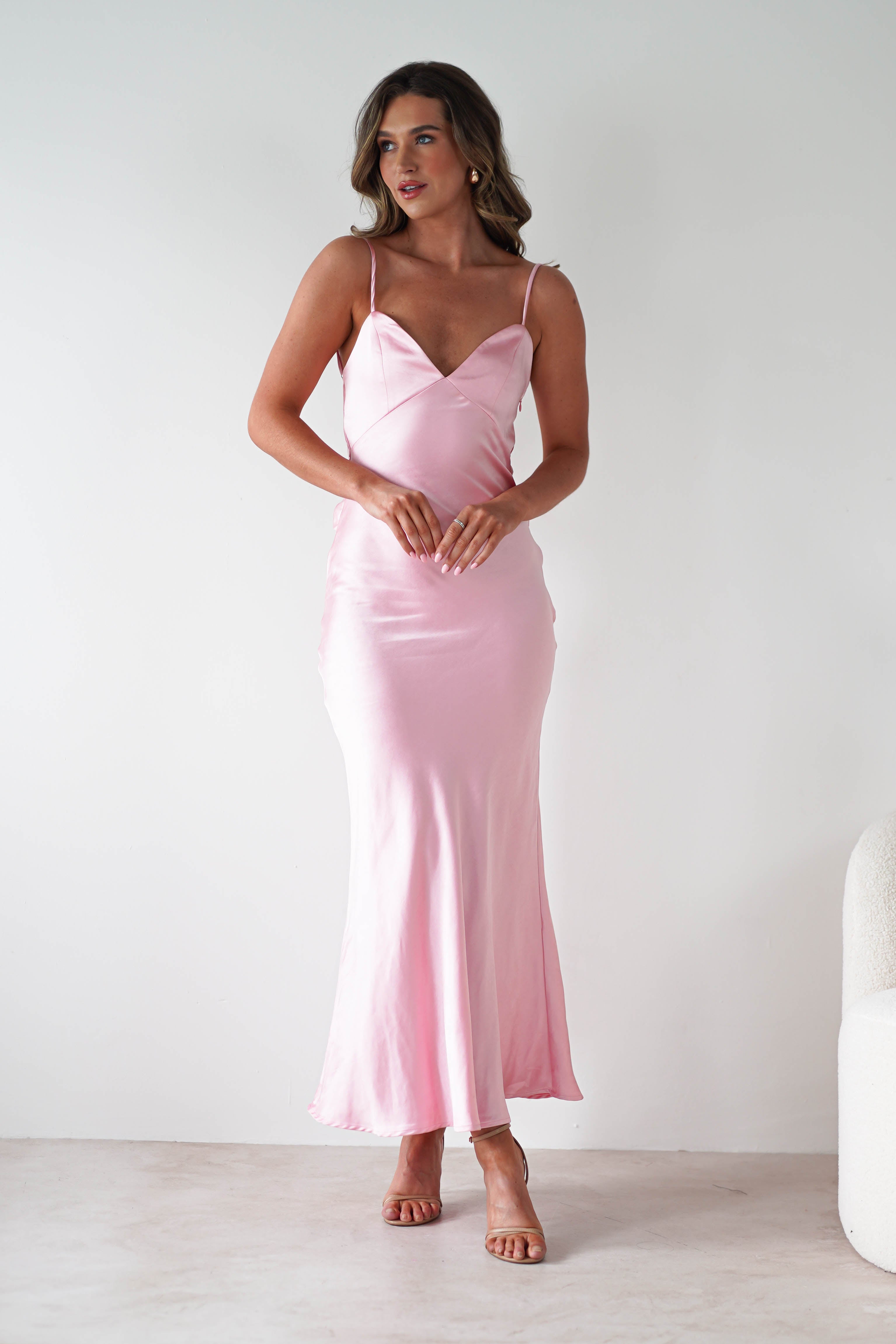 Hermie Silky Satin Maxi Dress | Pink | Oh Hello Clothing | XS (6)