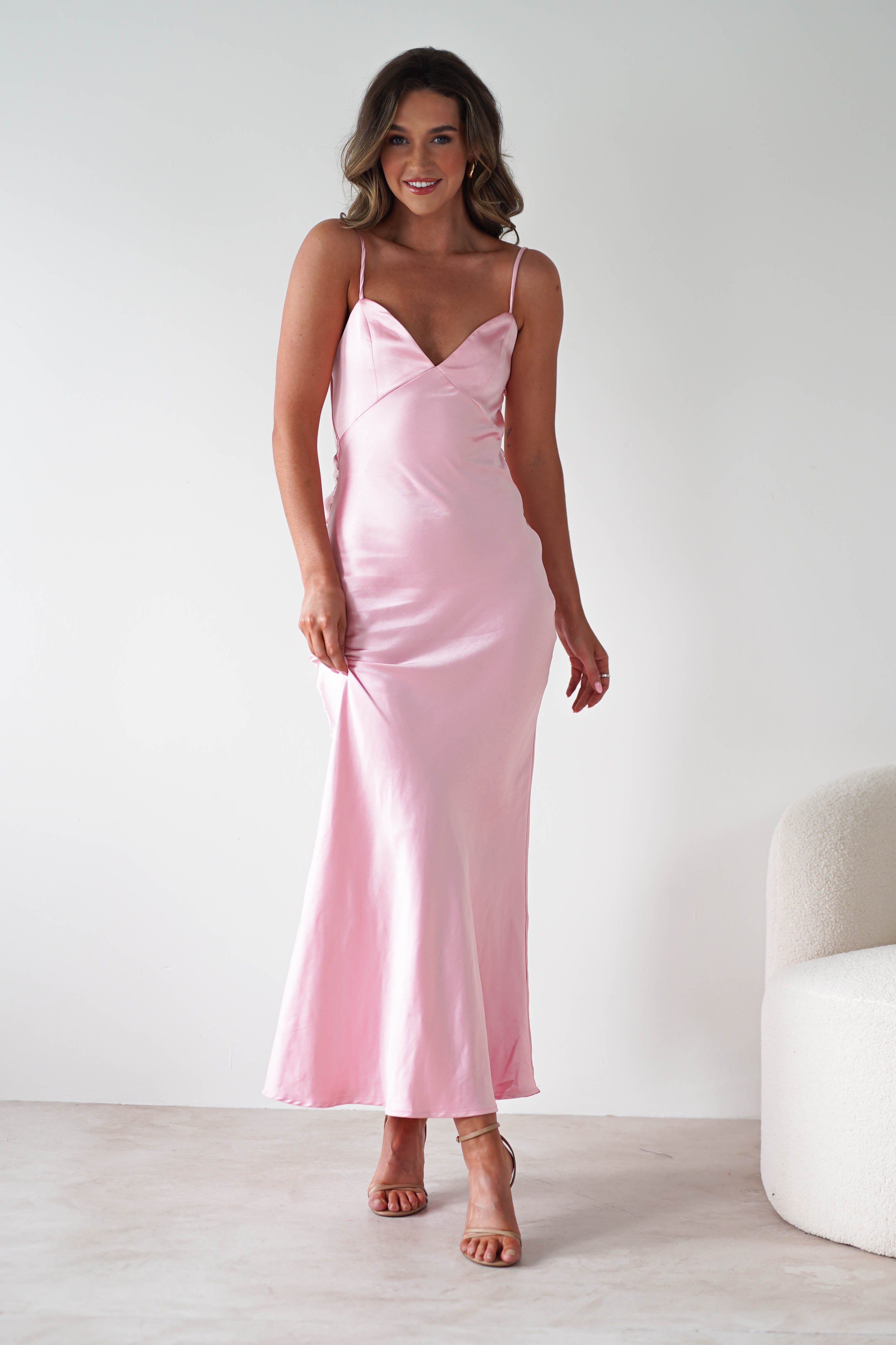 Hermie Silky Satin Maxi Dress | Pink | Oh Hello Clothing | XS (6)