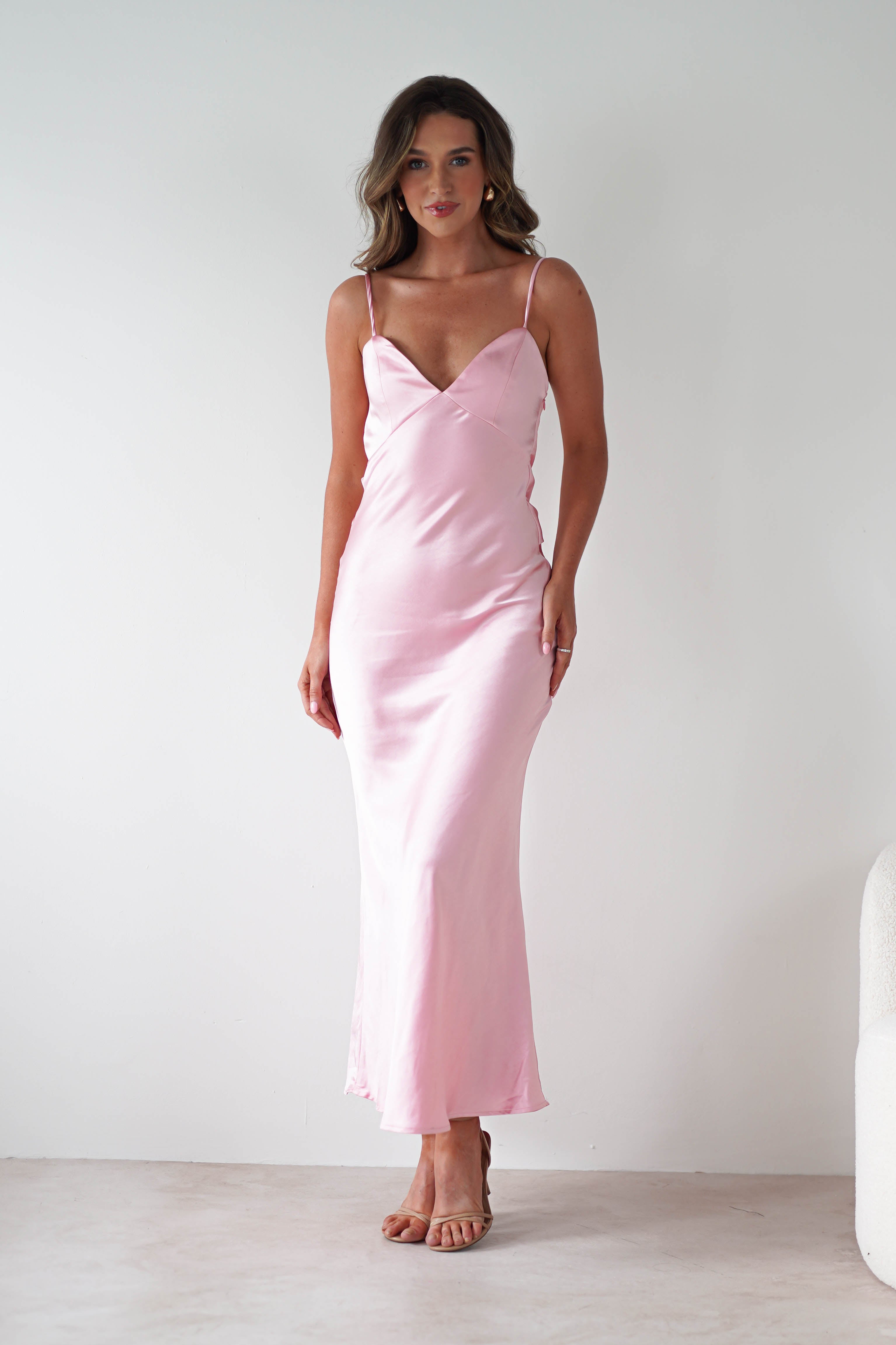 Hermie Silky Satin Maxi Dress | Pink | Oh Hello Clothing | XS (6)