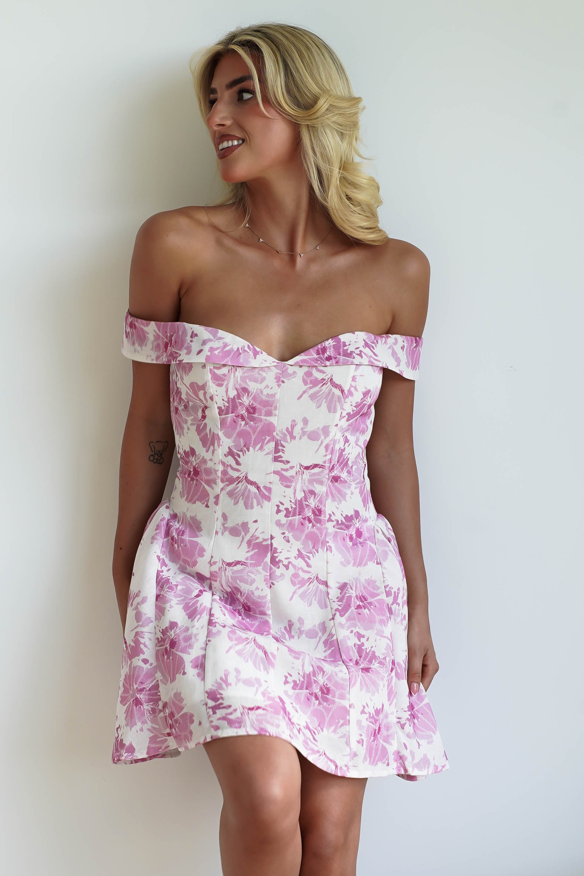 Hollie Floral Mini Dress | Pink Print | Oh Hello Clothing | XS (6)