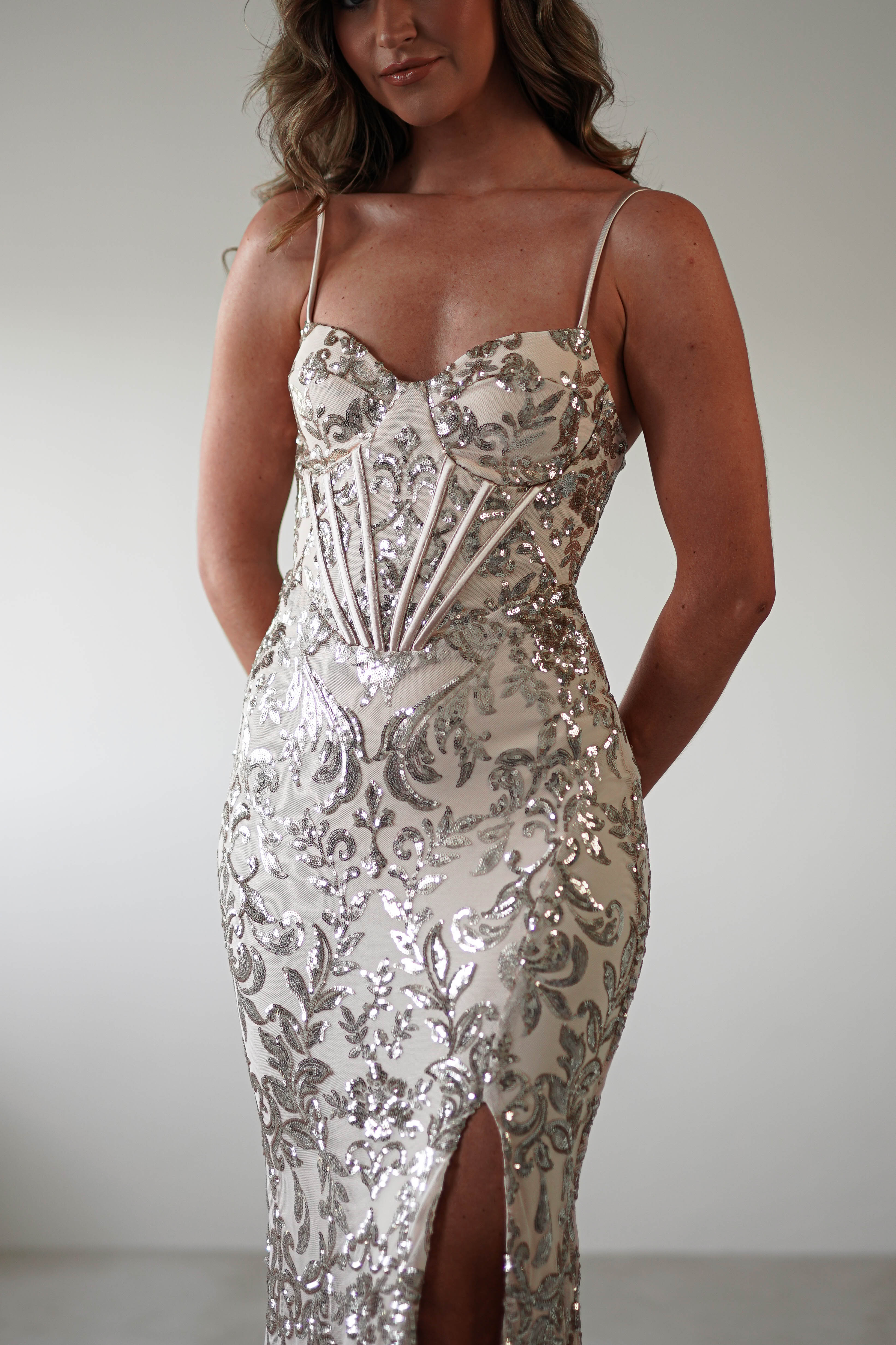 Isabel Sequin Corset Gown | Champagne Gold - Oh Hello Clothing