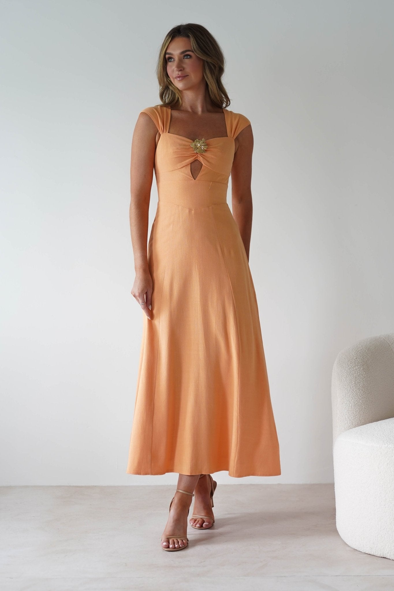 Isadora Linen Skater Maxi Dress | Orange | Oh Hello Clothing | XS (6)