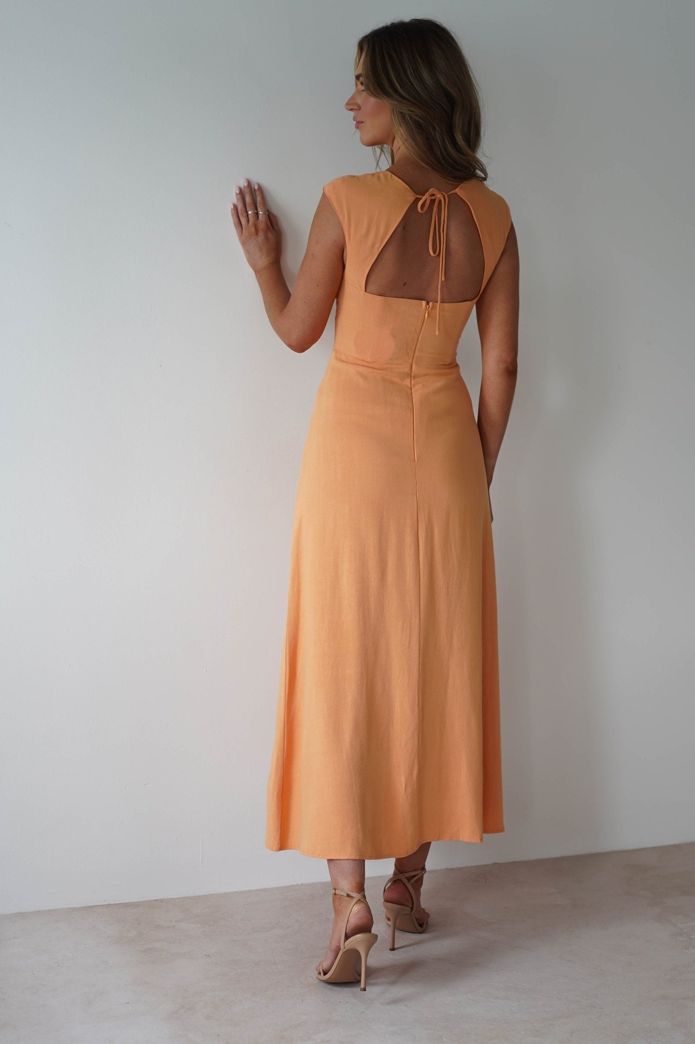 Isadora Linen Skater Maxi Dress | Orange | Oh Hello Clothing | XS (6)