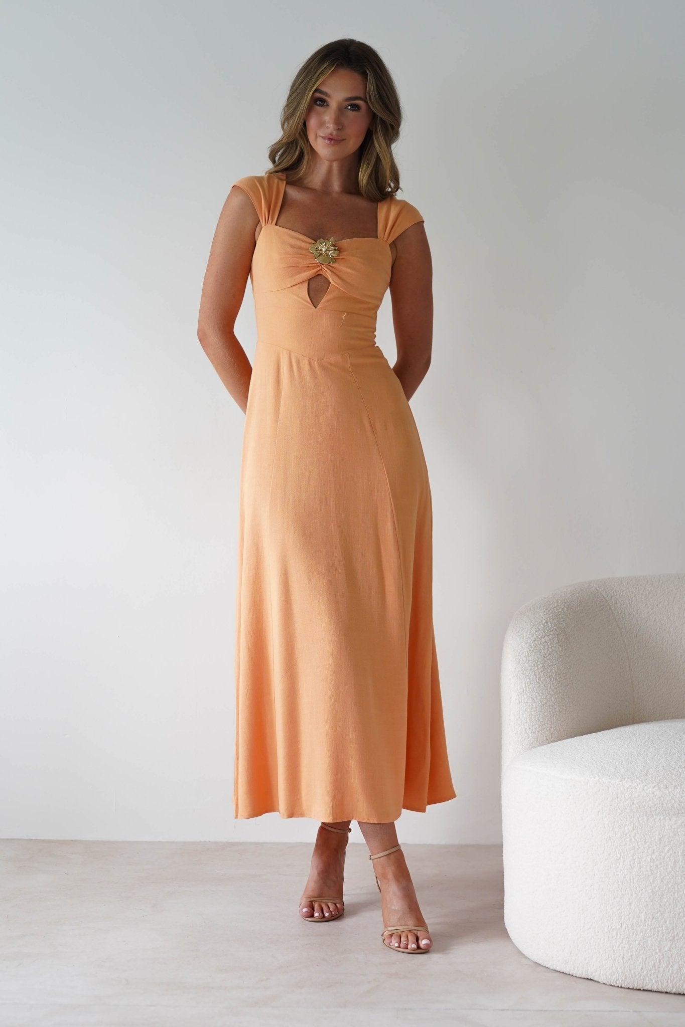 Isadora Linen Skater Maxi Dress | Orange | Oh Hello Clothing | XS (6)