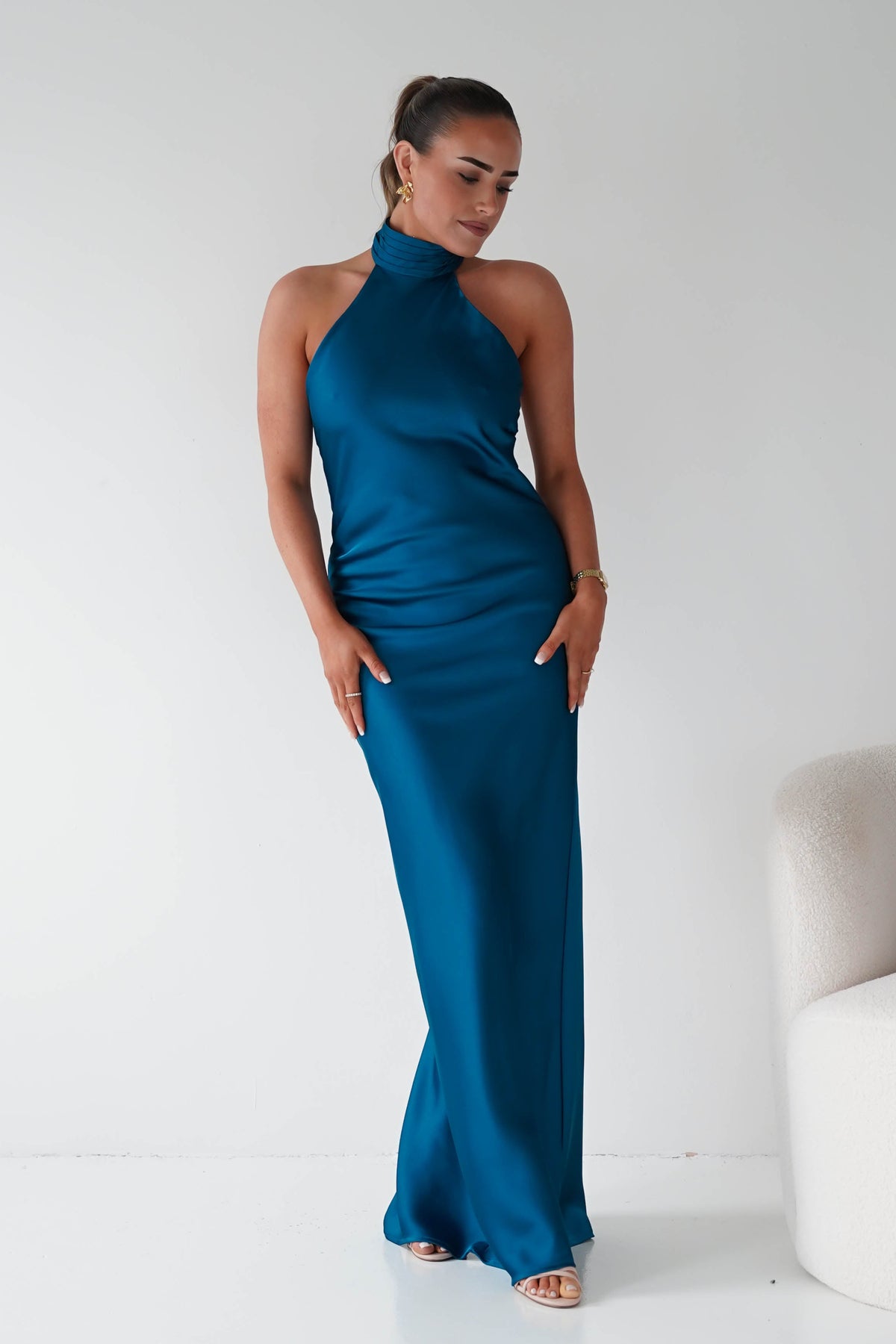 Oh Hello Clothing Women > Clothing > Dresses Isla Halterneck Maxi Slip Dress | Teal