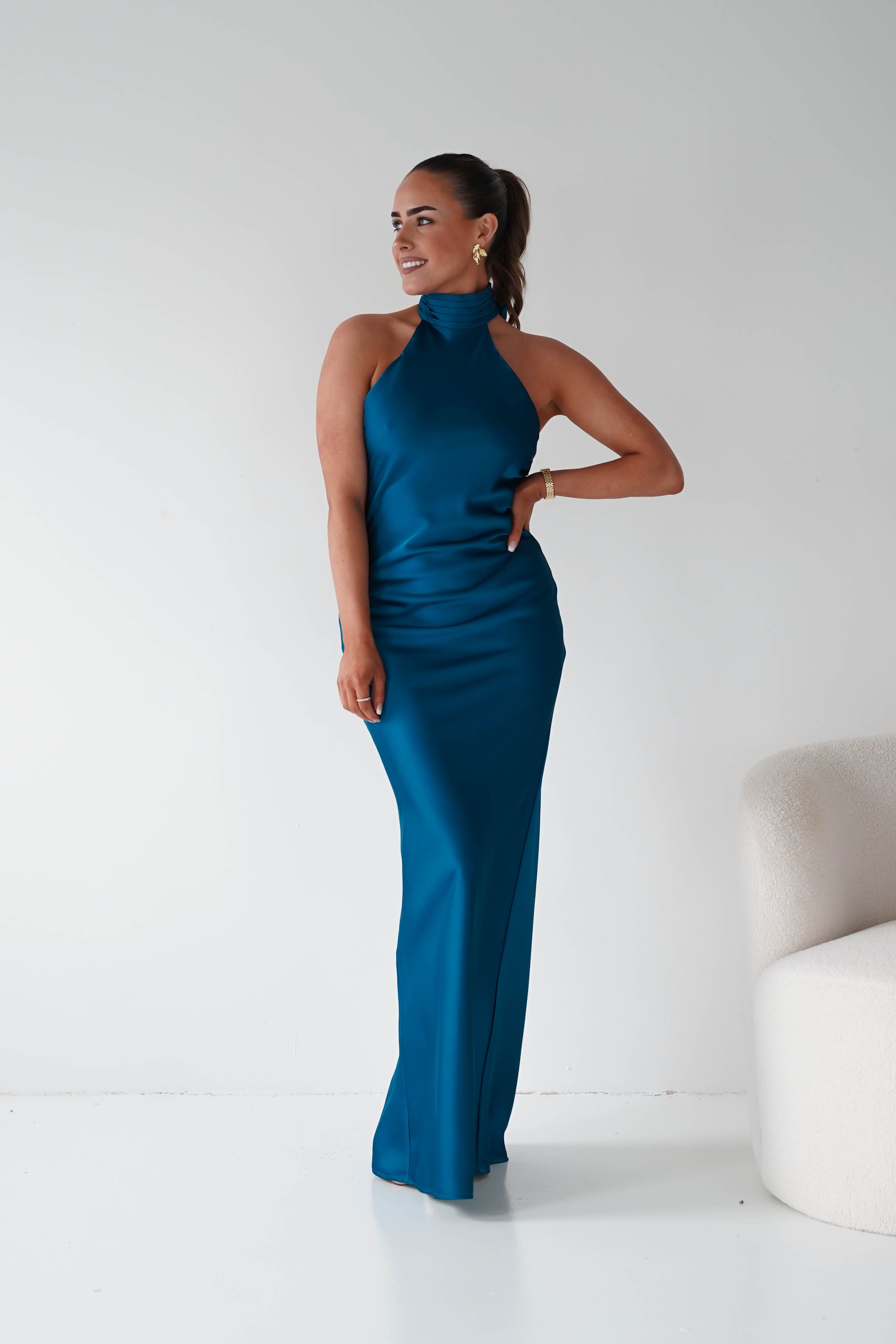 Oh Hello Clothing Women > Clothing > Dresses Isla Halterneck Maxi Slip Dress | Teal