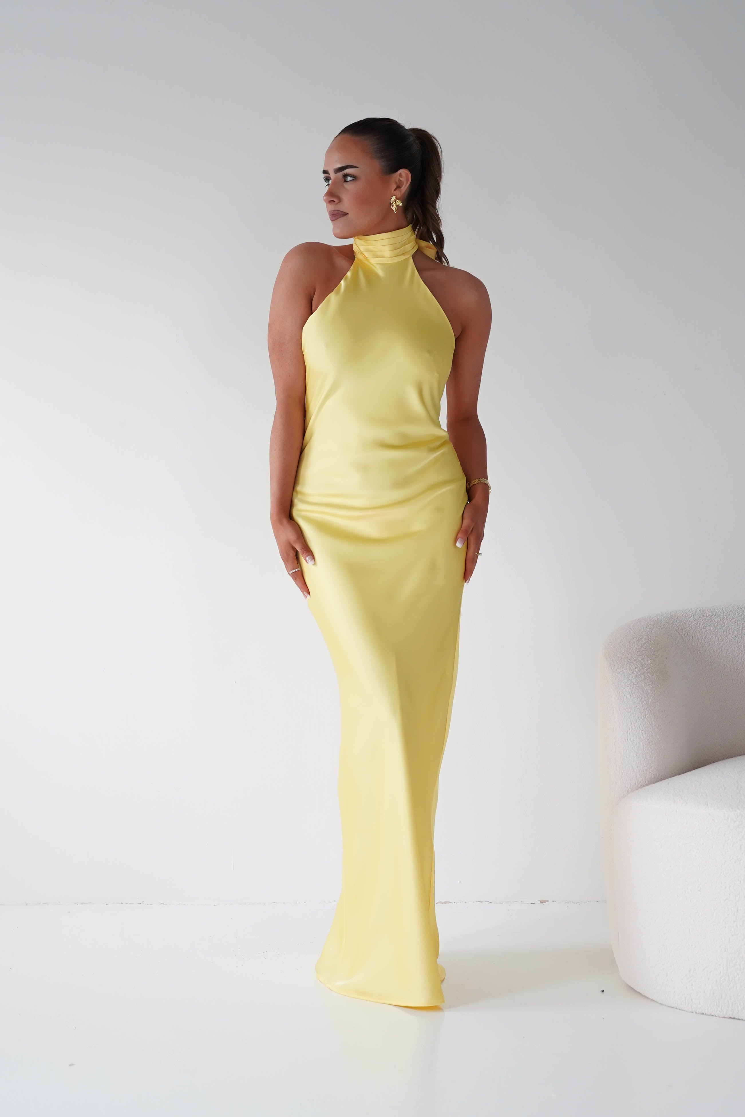 Oh Hello Clothing Women > Clothing > Dresses Isla Halterneck Maxi Slip Dress | Yellow