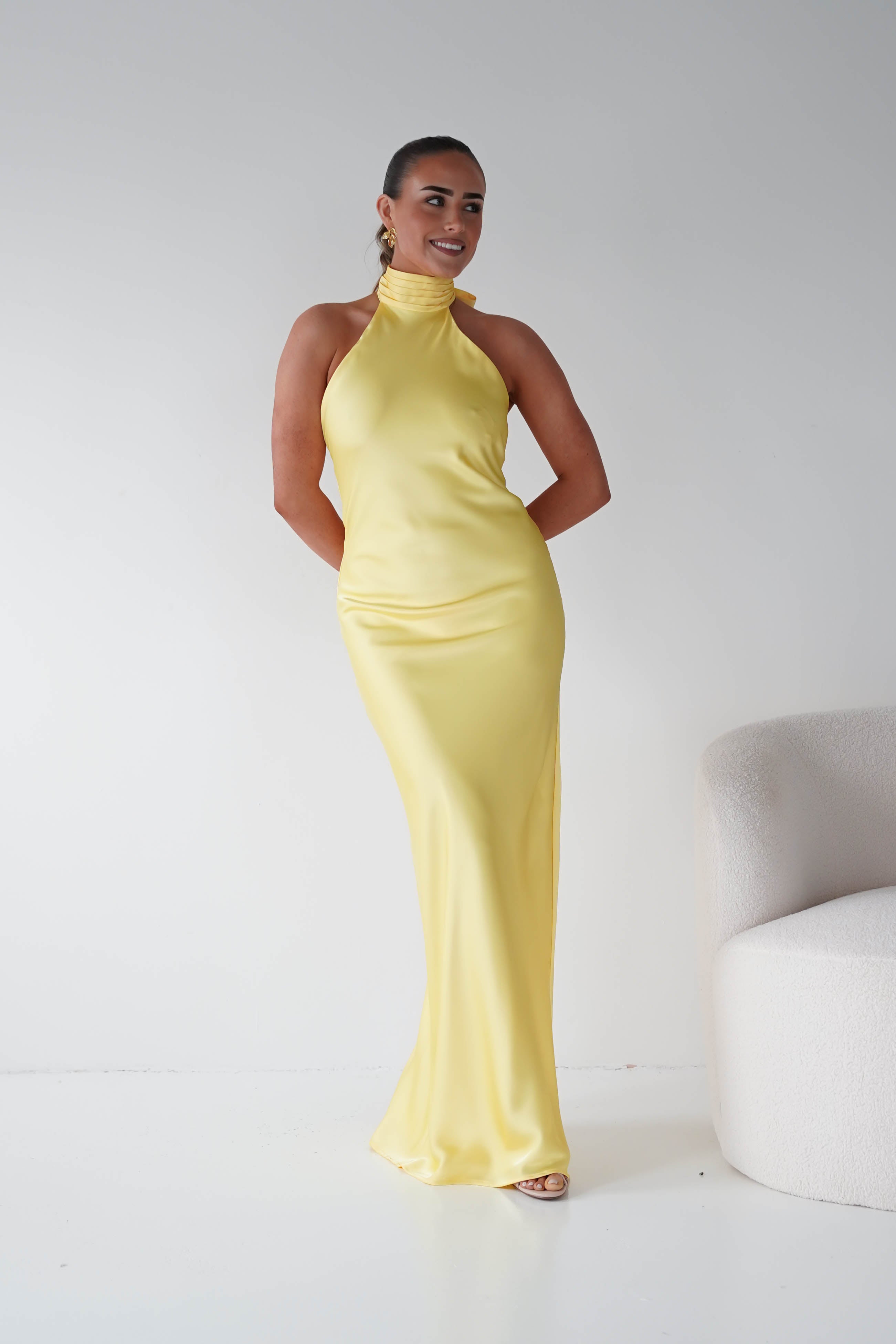 Oh Hello Clothing Women > Clothing > Dresses Isla Halterneck Maxi Slip Dress | Yellow