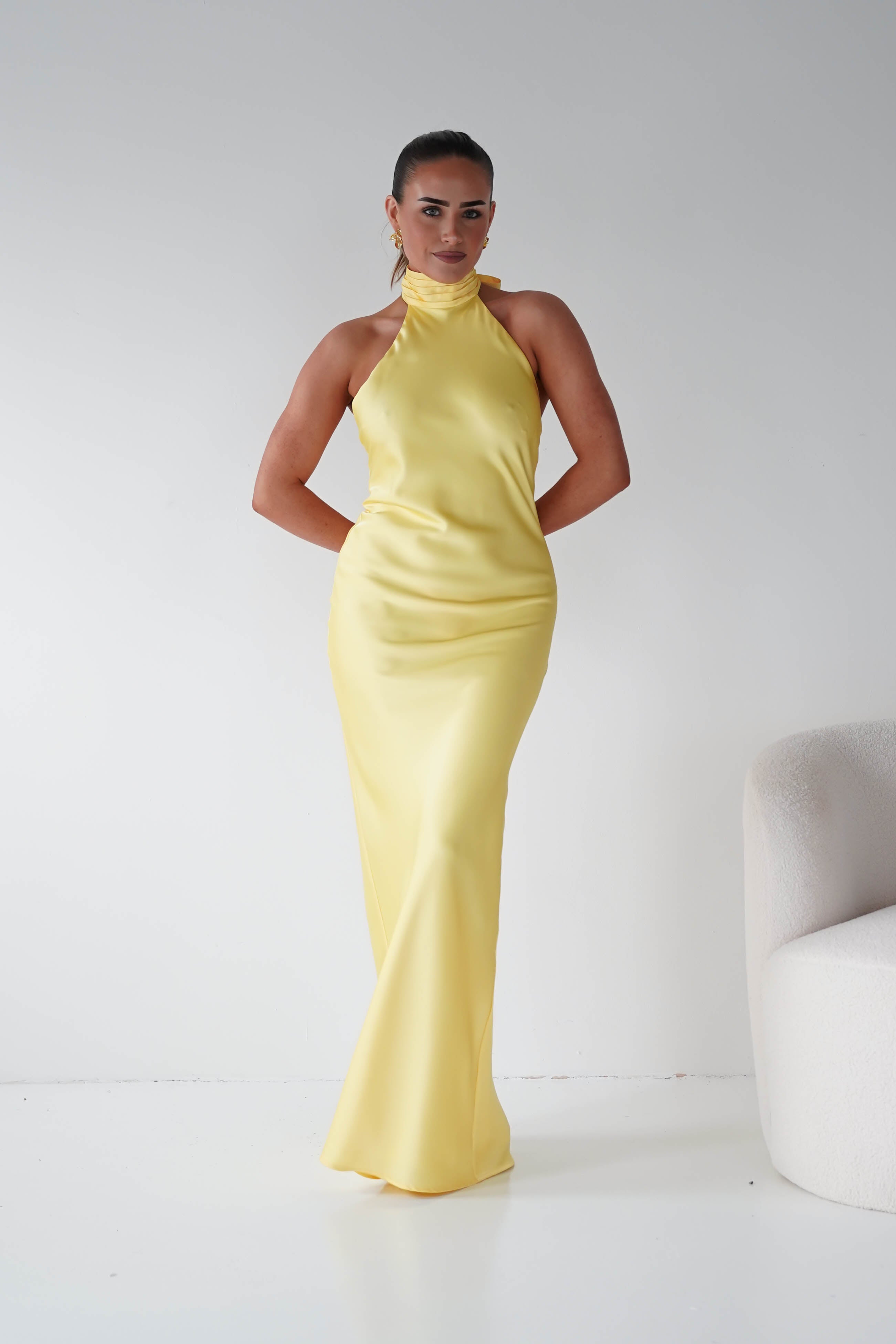 Oh Hello Clothing Women > Clothing > Dresses Isla Halterneck Maxi Slip Dress | Yellow