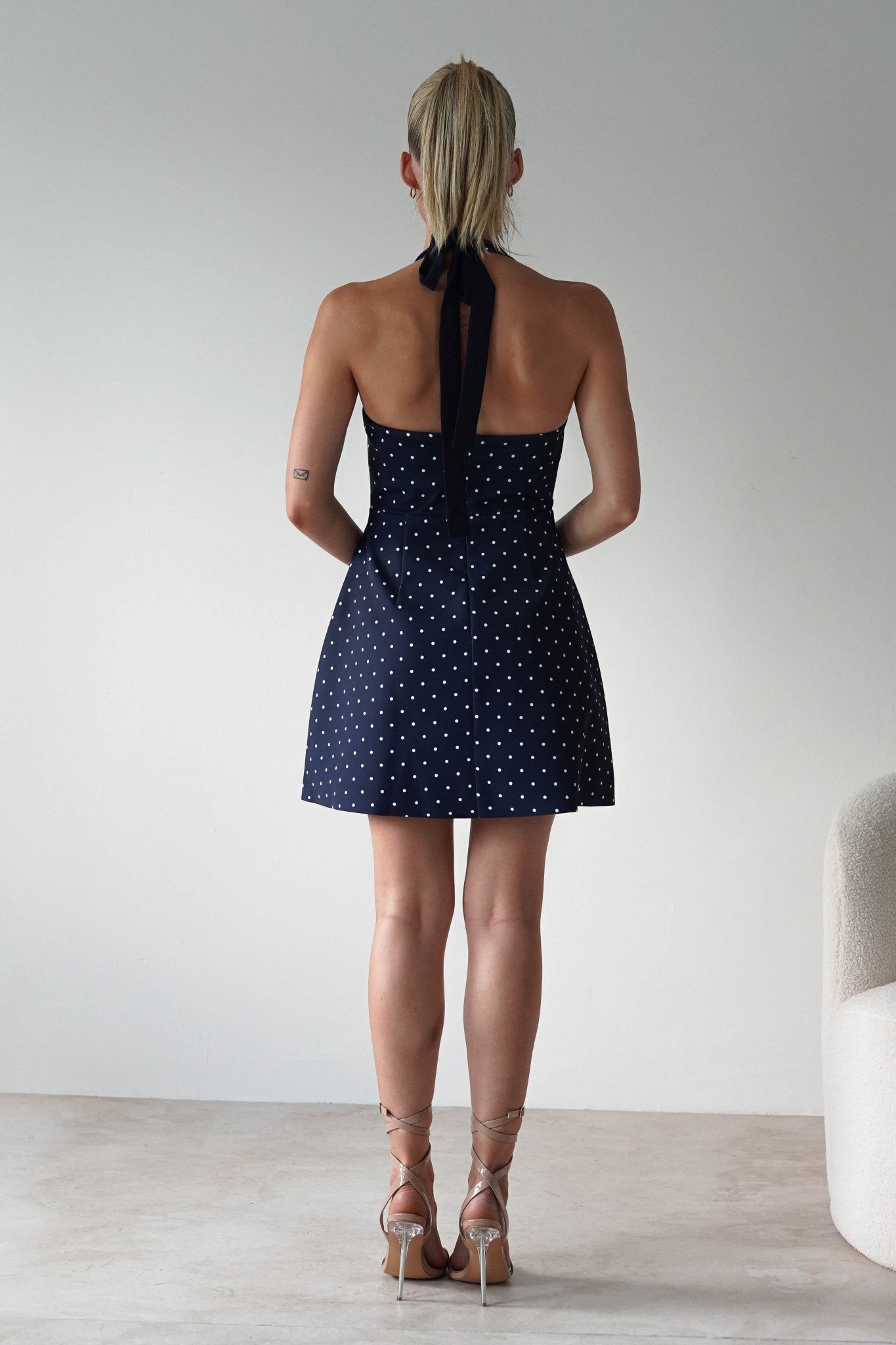 Isobel Polka Dot Halterneck Mini Dress | Navy | Oh Hello Clothing | XS (6)