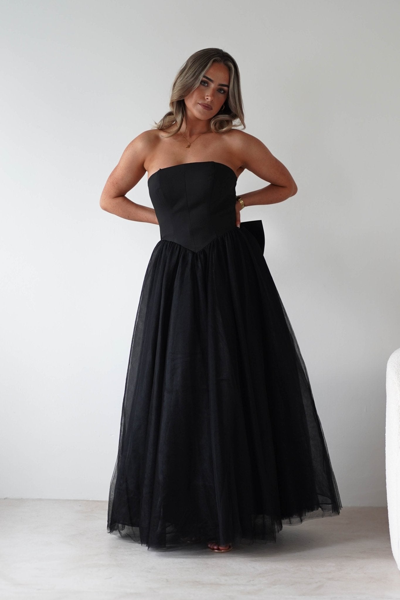 Jasalina Tulle Gown With Bow | Black | Oh Hello Clothing | XS (6)