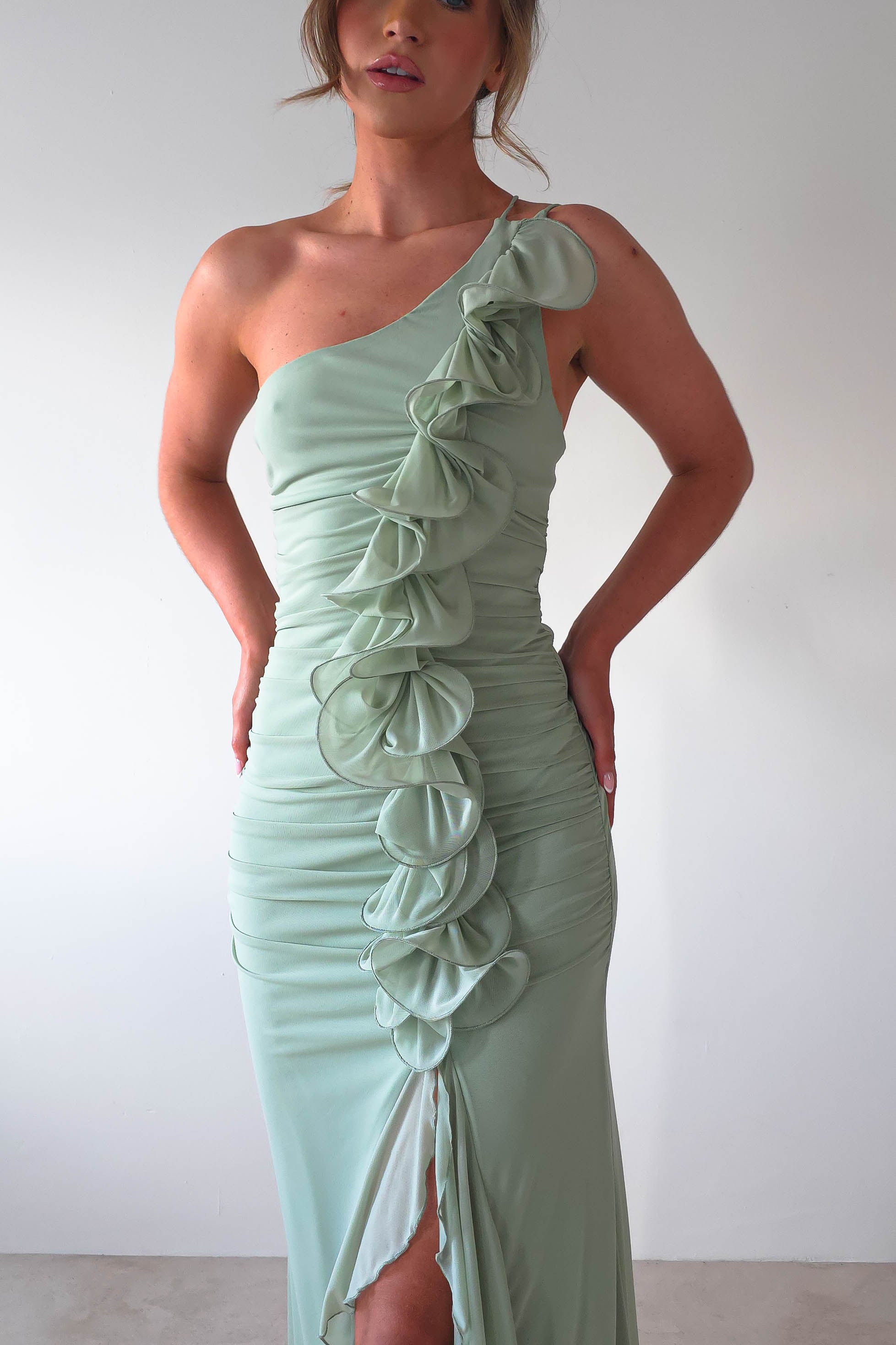 Jenkins Ruffle Midaxi Dress | Sage | Oh Hello Clothing | XS (6)