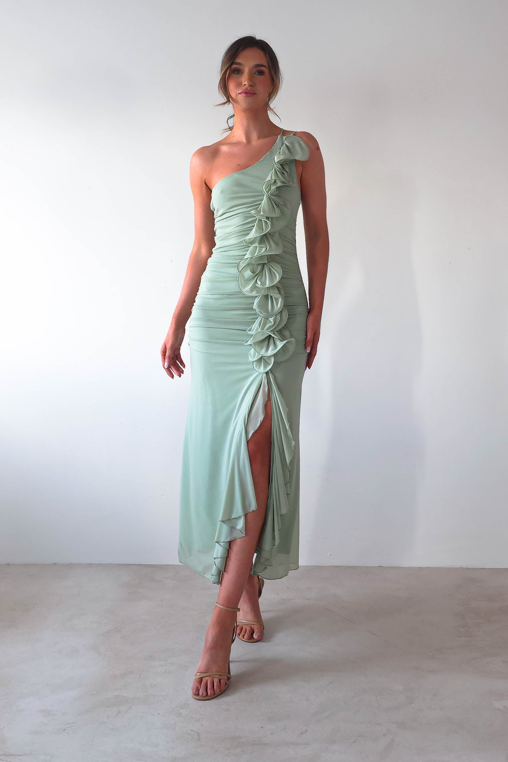 Jenkins Ruffle Midaxi Dress | Sage | Oh Hello Clothing | XS (6)