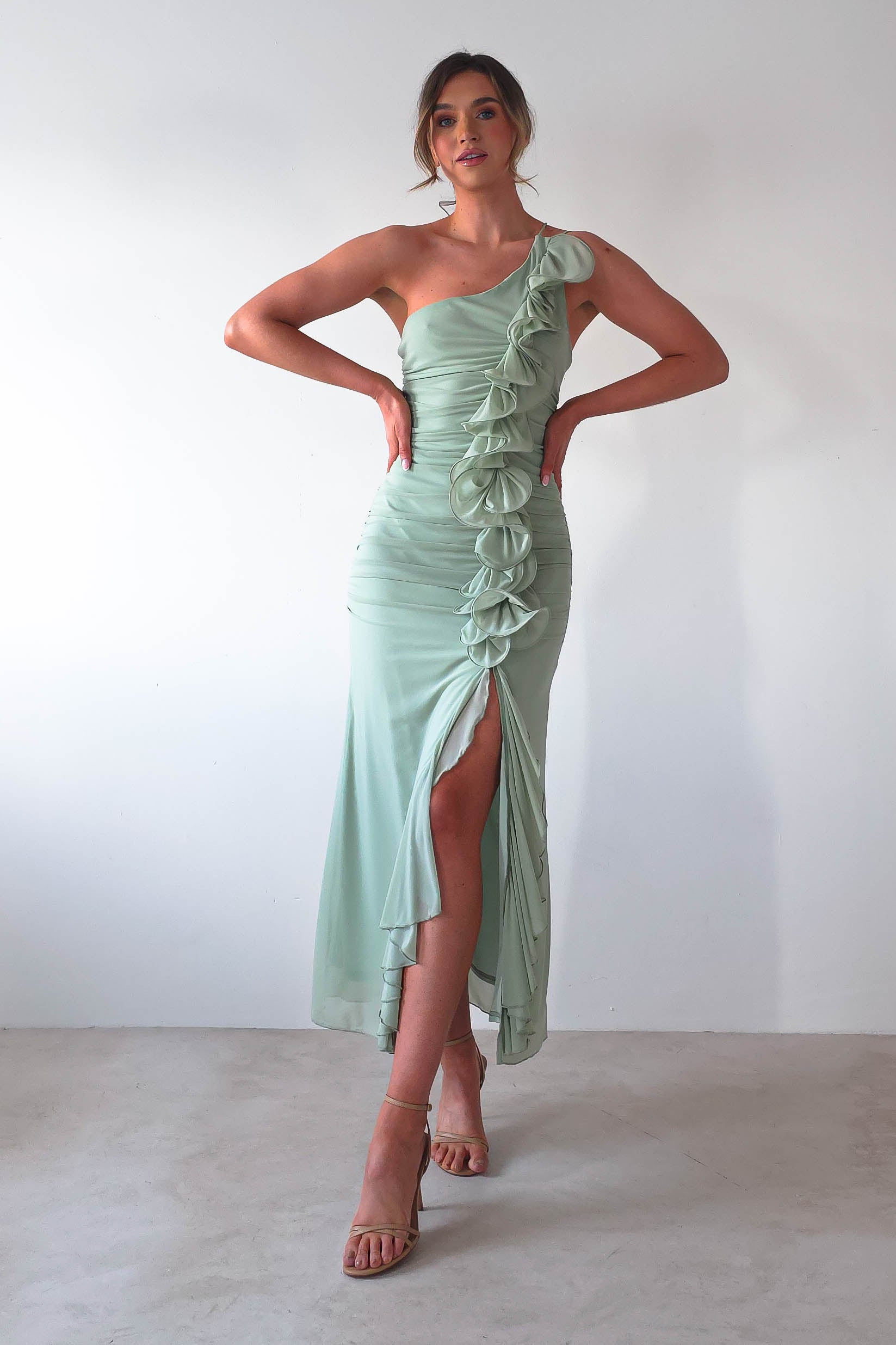 Jenkins Ruffle Midaxi Dress | Sage | Oh Hello Clothing | XS (6)