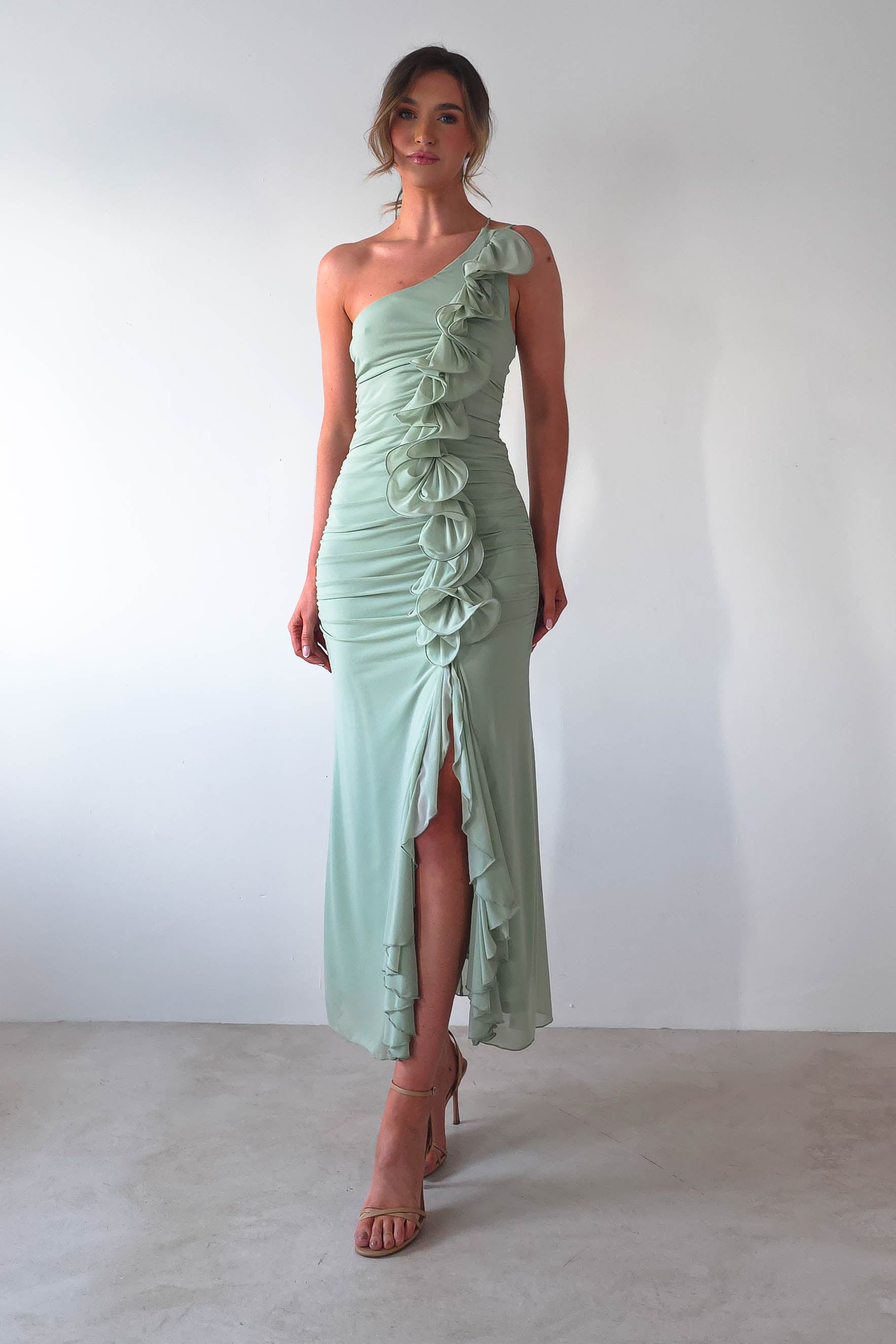 Jenkins Ruffle Midaxi Dress | Sage | Oh Hello Clothing | XS (6)