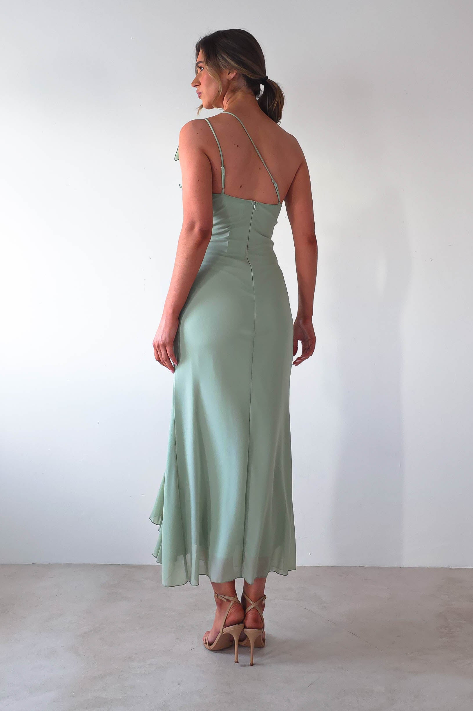 Jenkins Ruffle Midaxi Dress | Sage | Oh Hello Clothing | XS (6)