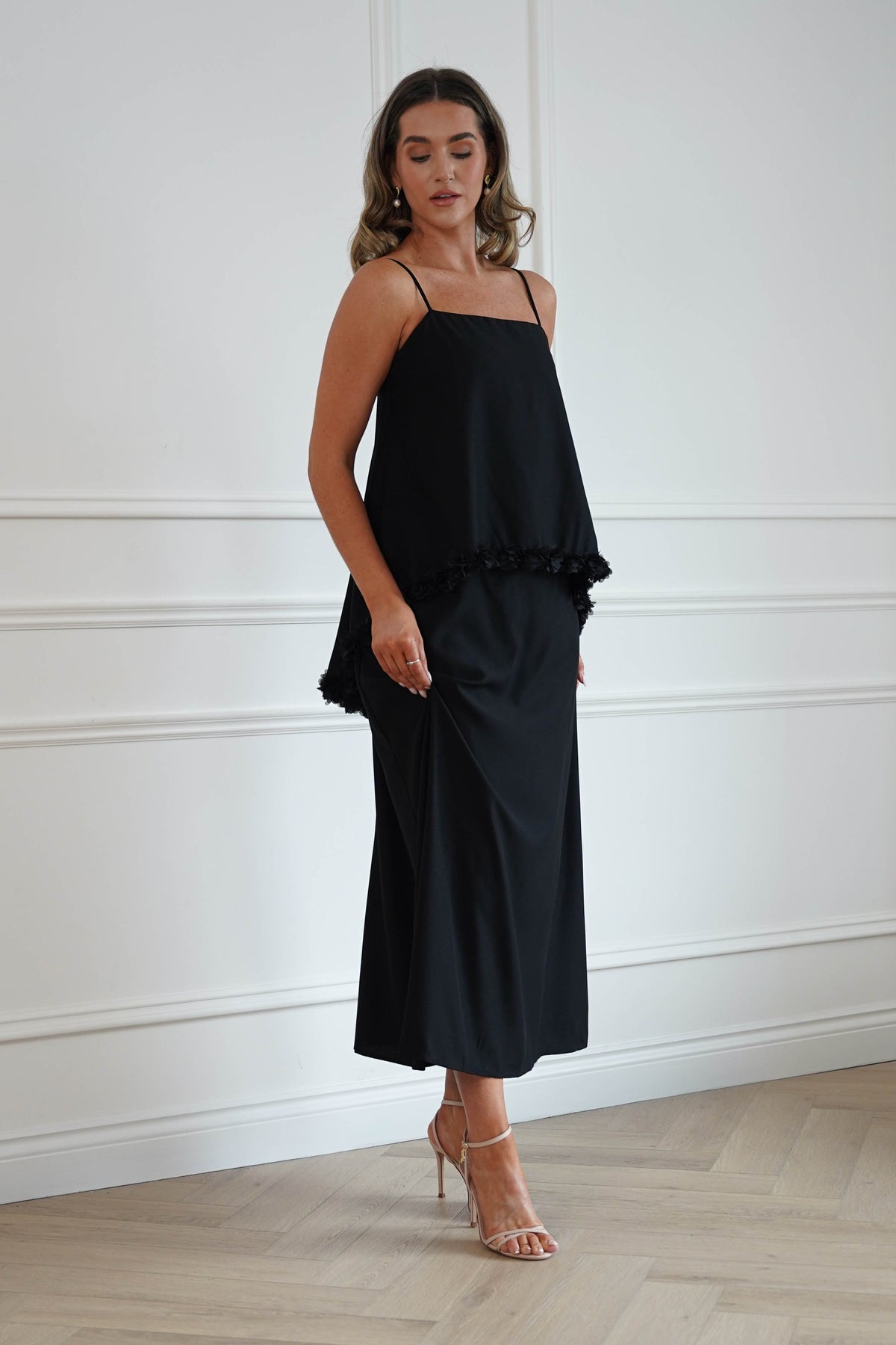 Oh Hello Clothing Women > Clothing > Dresses Jenna 3D Floral Appliqué Maxi Dress | Black