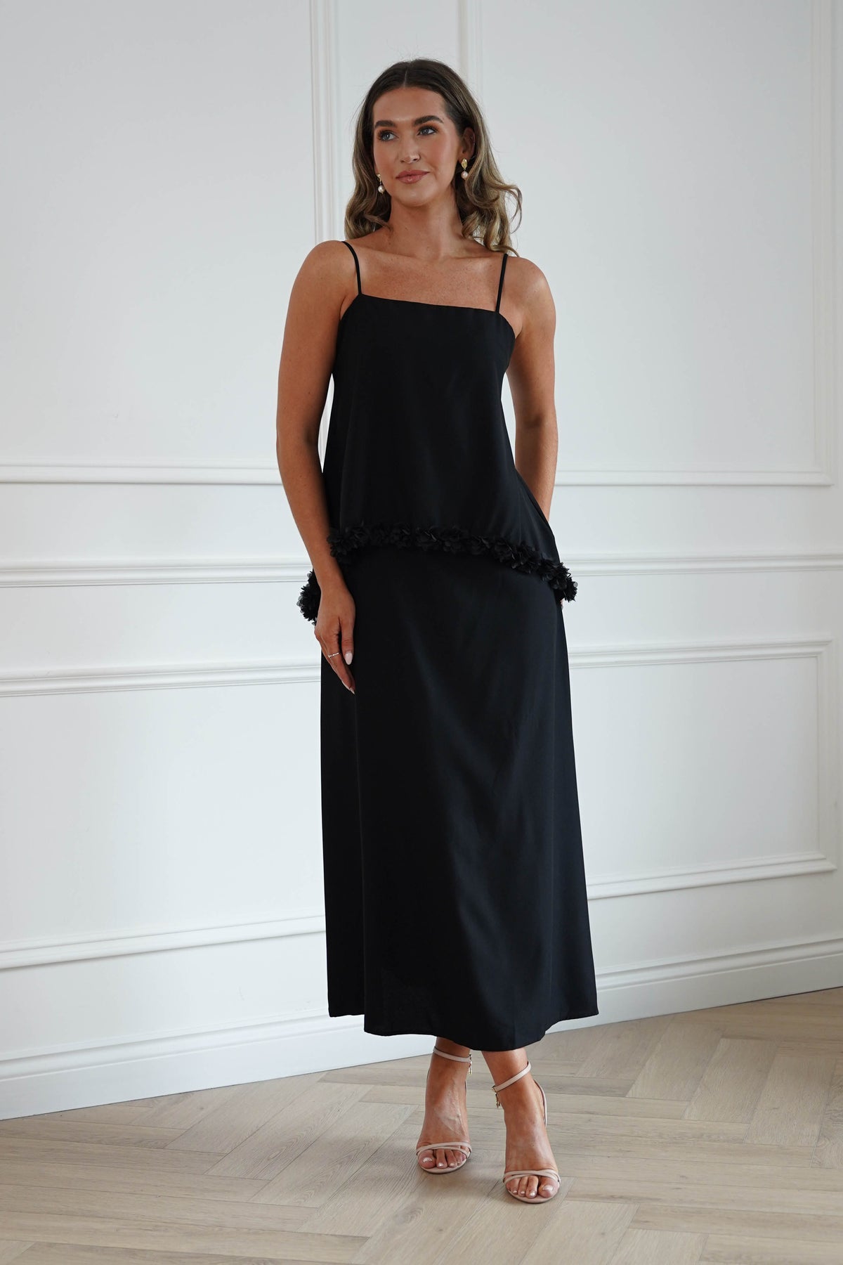 Oh Hello Clothing Women > Clothing > Dresses Jenna 3D Floral Appliqué Maxi Dress | Black