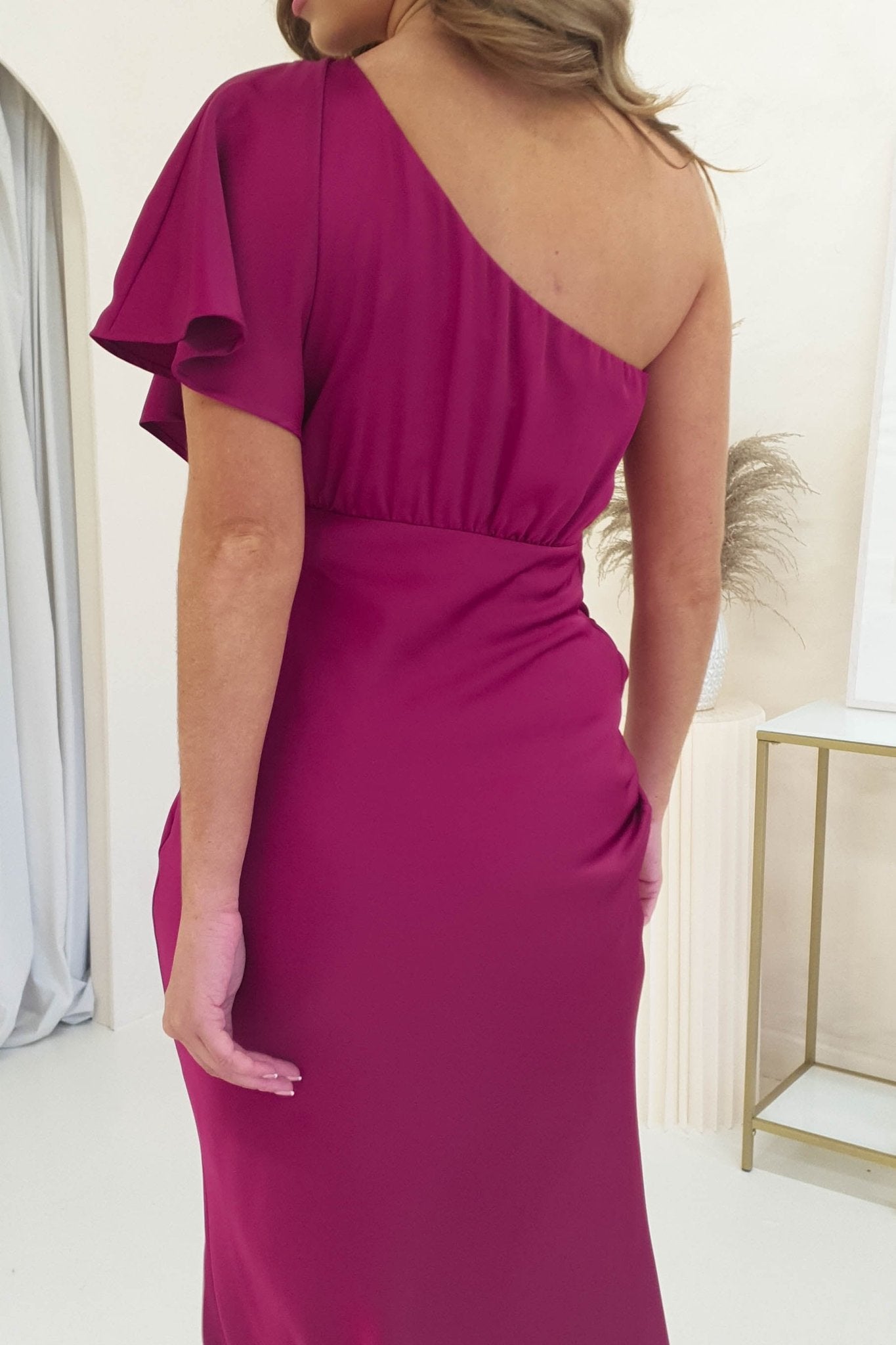 Jenna Soft Satin One Shoulder Maxi | Plum | Oh Hello Clothing | XS (6)