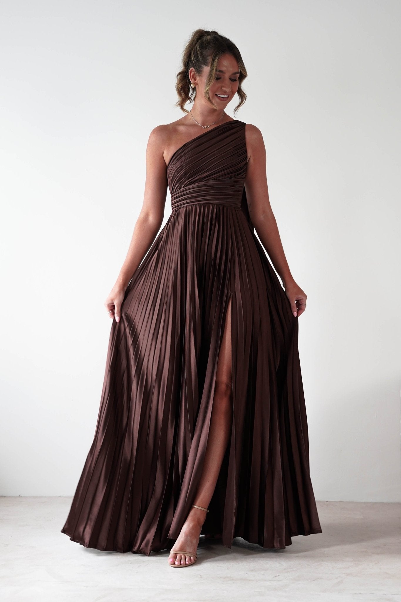 Jianna Peated Maxi Dress | Brown | Oh Hello Clothing | S (8)