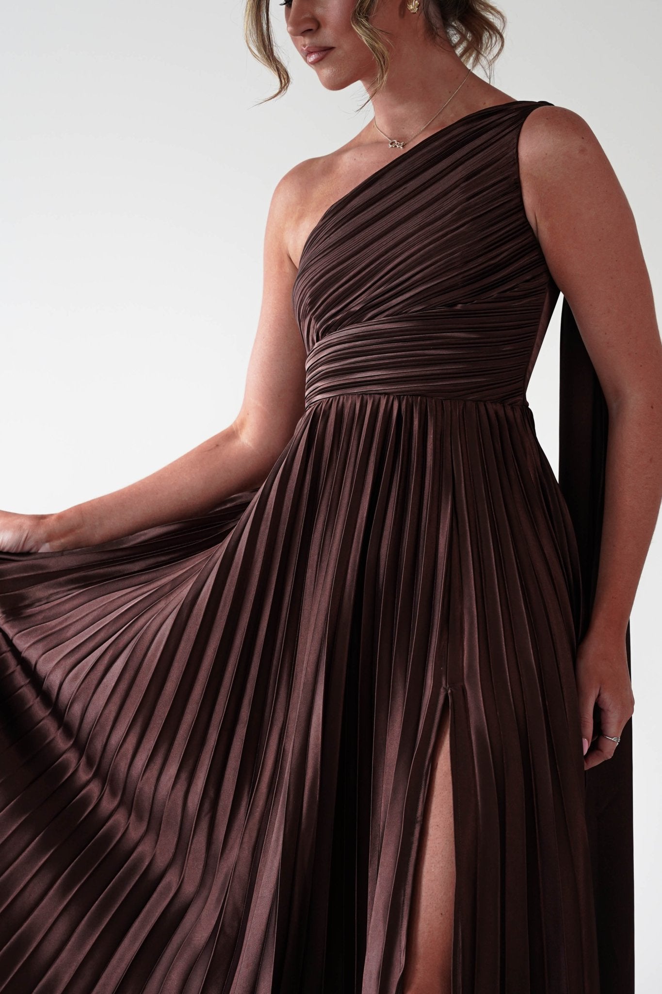 Jianna Peated Maxi Dress | Brown | Oh Hello Clothing | S (8)
