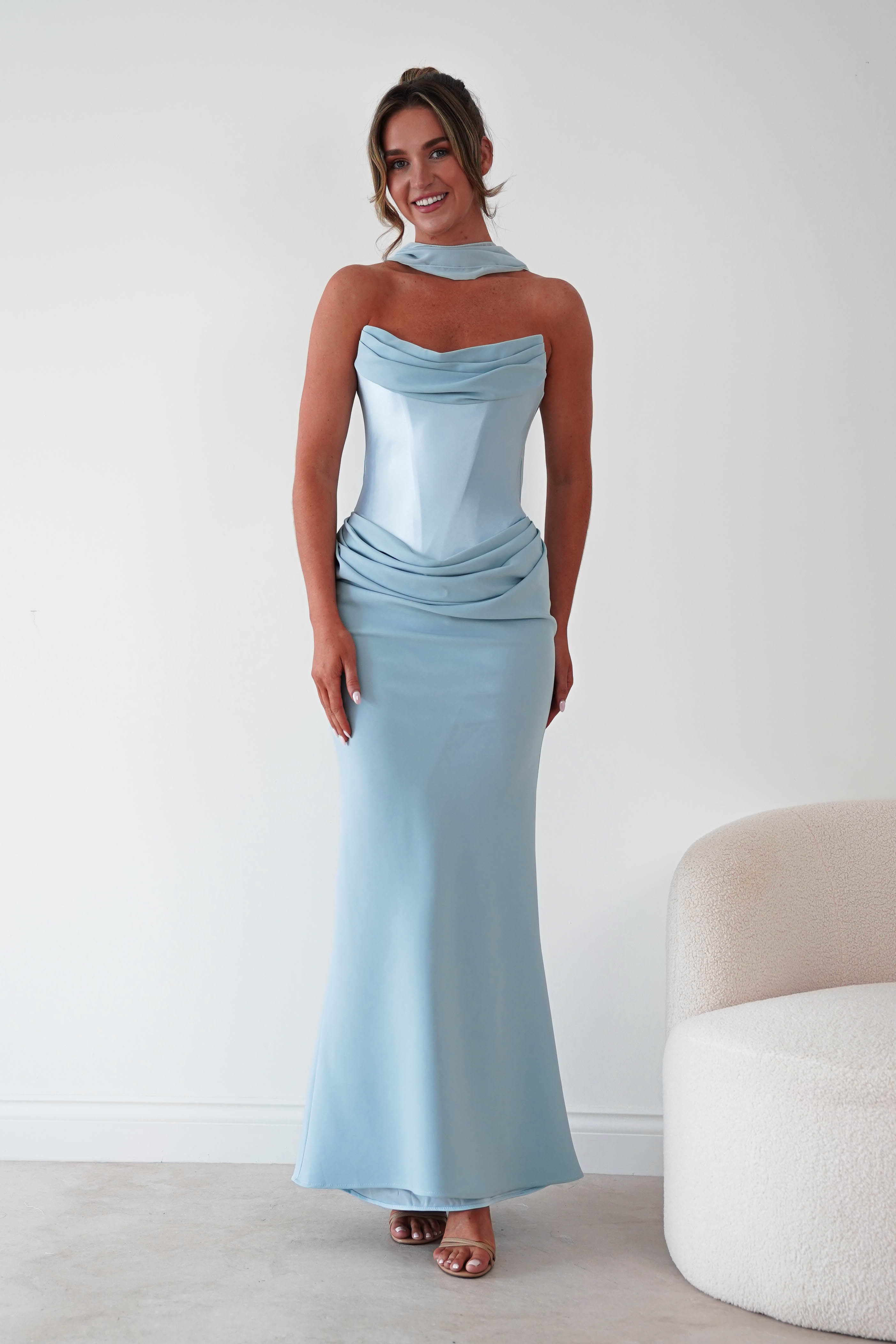 Oh Hello Clothing Women > Clothing > Dresses Kailani Strapless Ruched Maxi Dress | Blue