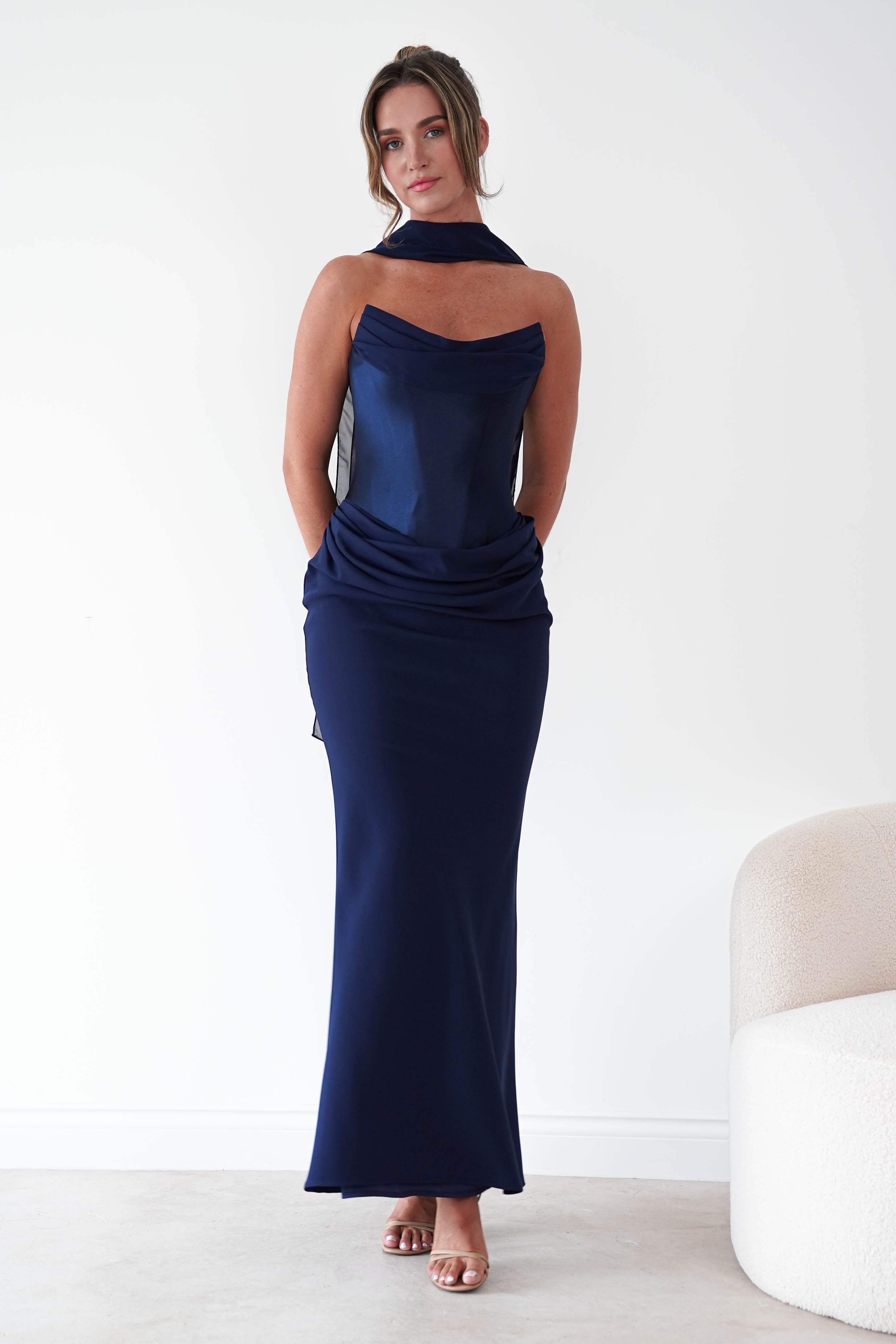 Oh Hello Clothing Women > Clothing > Dresses Kailani Strapless Ruched Maxi Dress | Navy