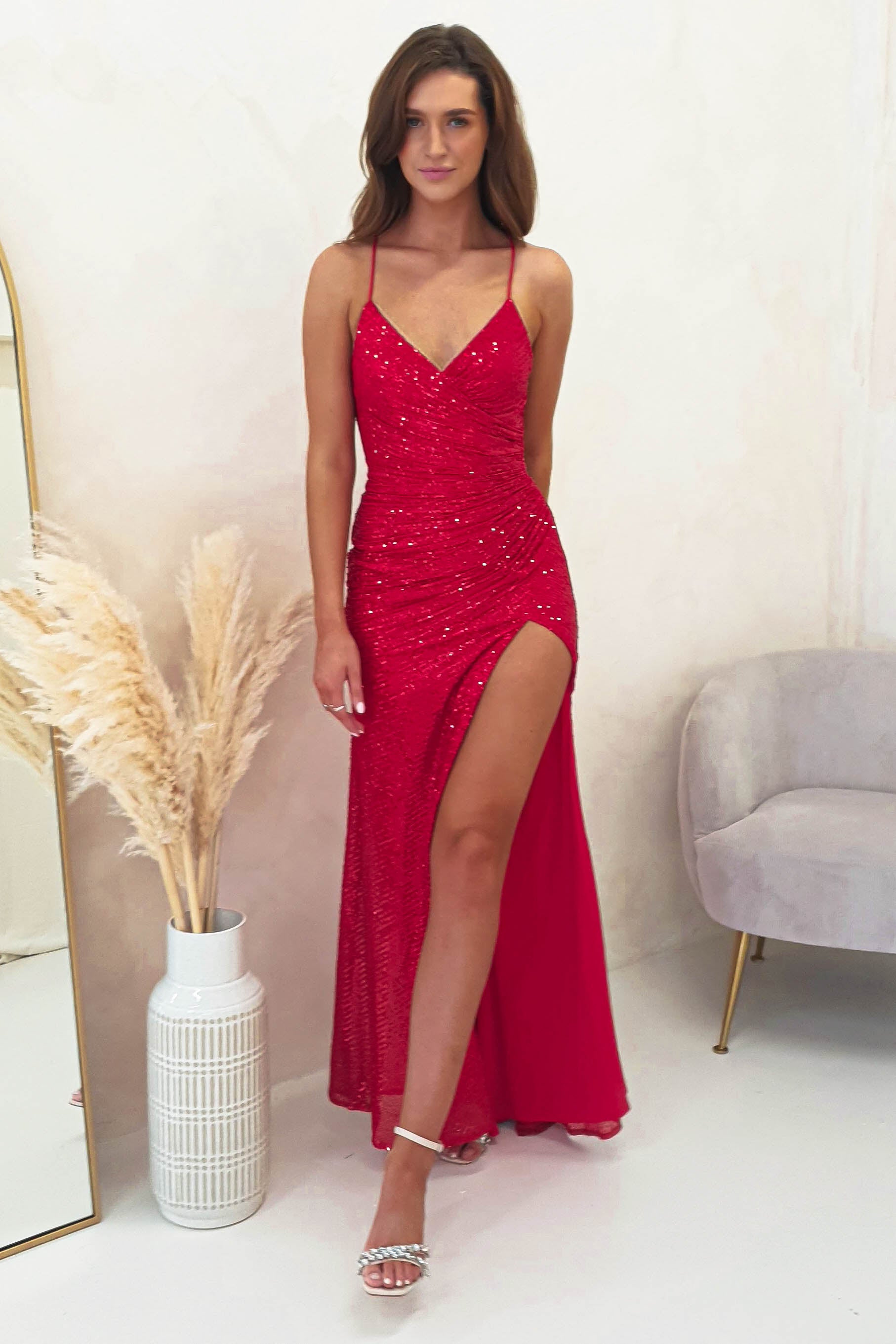 Kalila Gown Gold Red Sequin