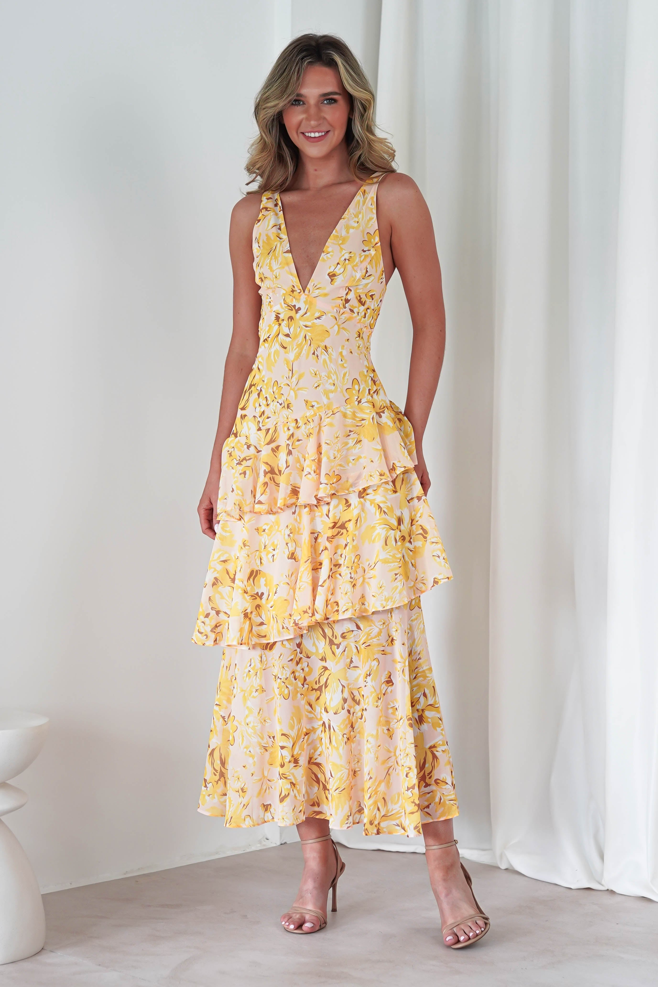 Karlie Floral Print Maxi Dress | Yellow | Oh Hello Clothing | XS (6)
