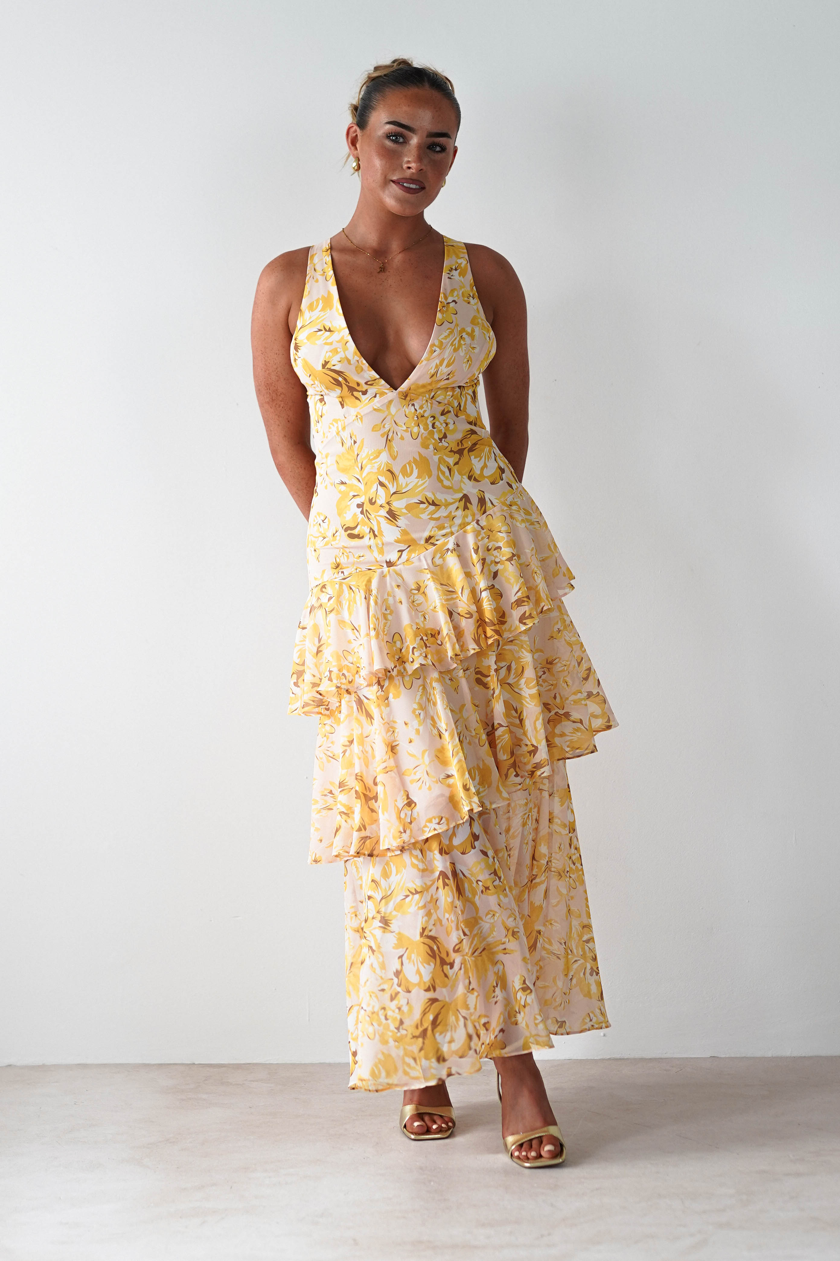 Karlie Floral Print Maxi Dress | Yellow | Oh Hello Clothing | XS (6)