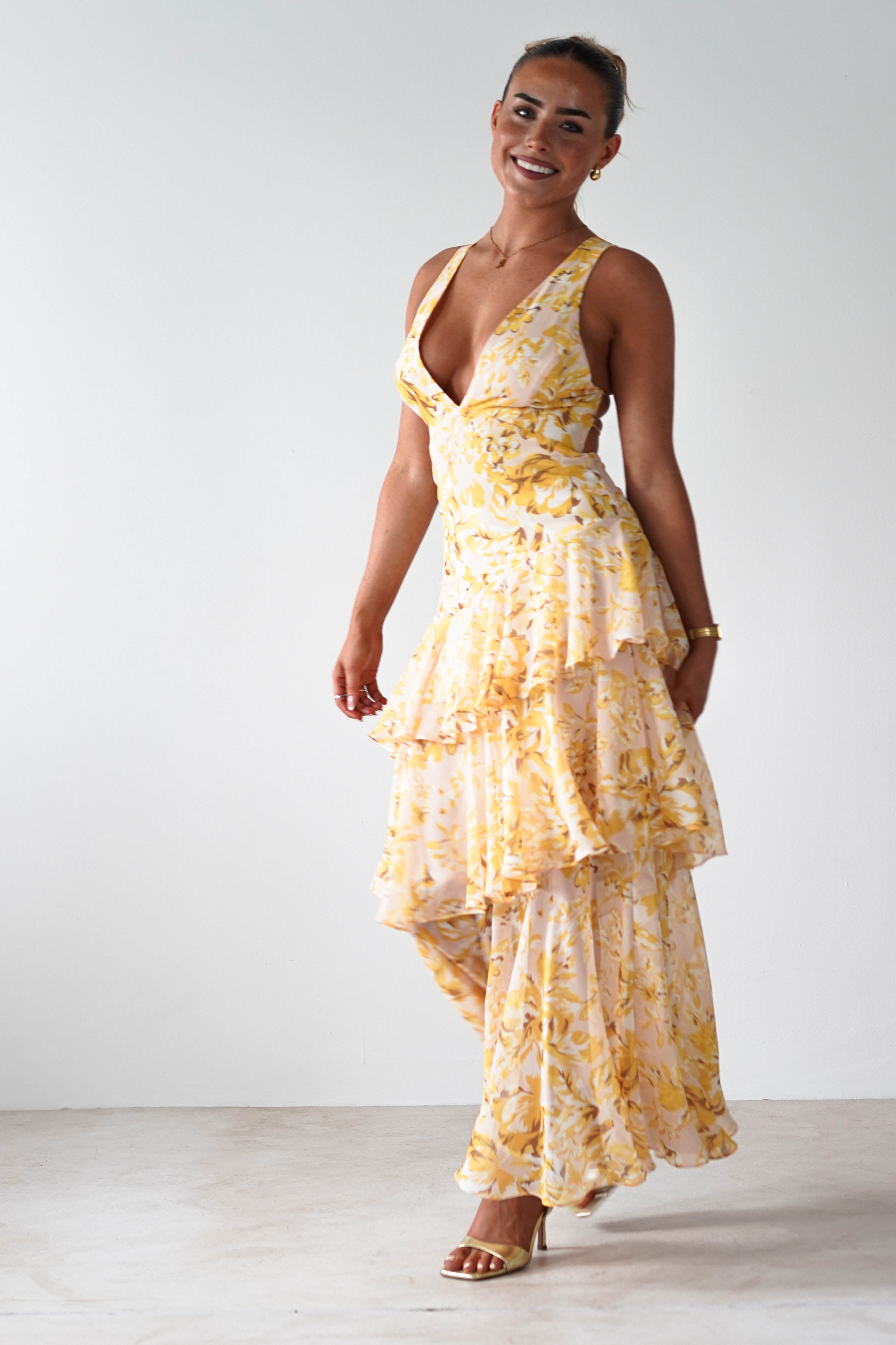 Karlie Floral Print Maxi Dress | Yellow | Oh Hello Clothing | XS (6)