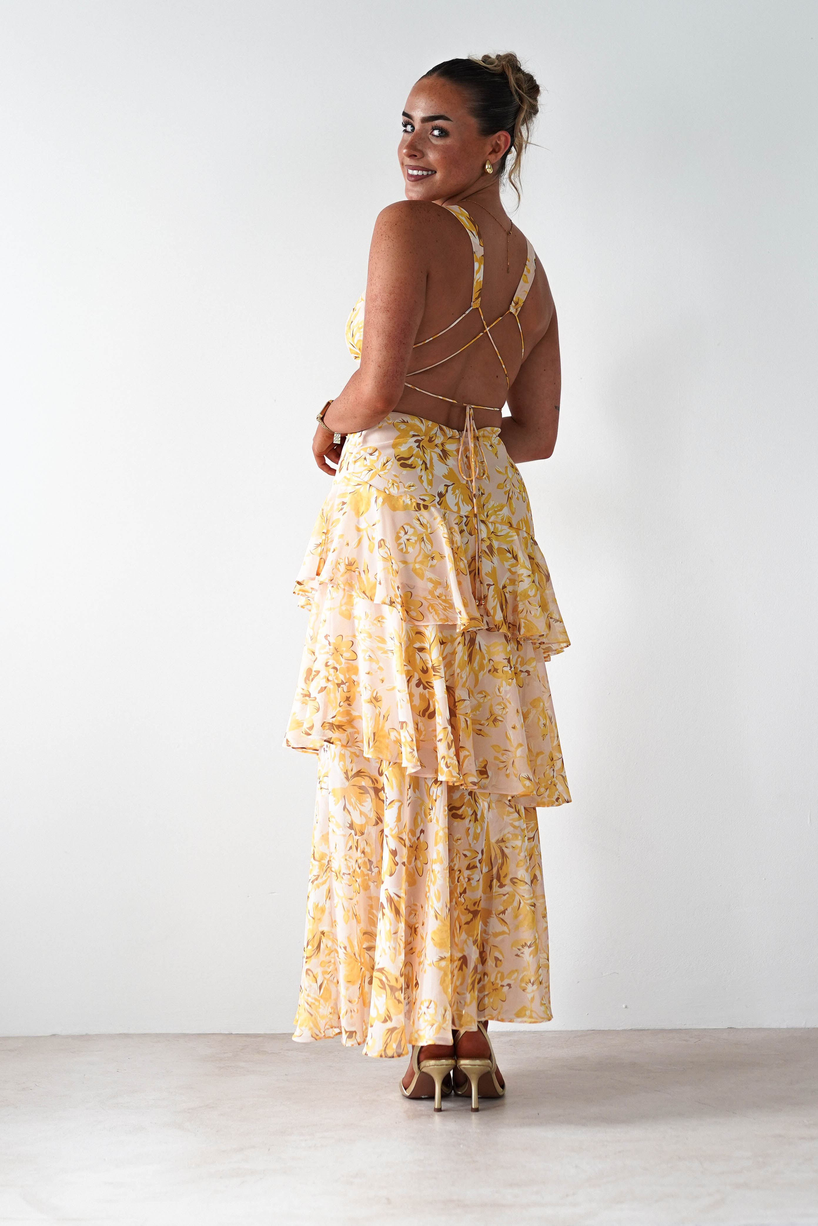 Karlie Floral Print Maxi Dress | Yellow | Oh Hello Clothing | XS (6)