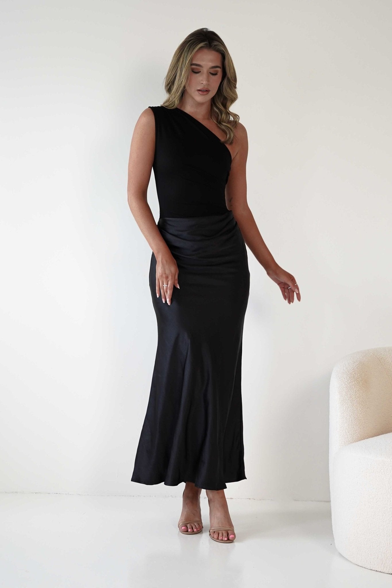 Kashia Draped Satin Maxi Dress | Black | Oh Hello Clothing | XS (6)