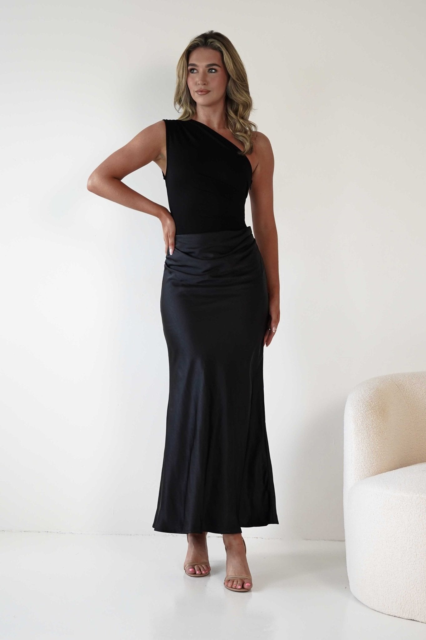 Kashia Draped Satin Maxi Dress | Black | Oh Hello Clothing | XS (6)