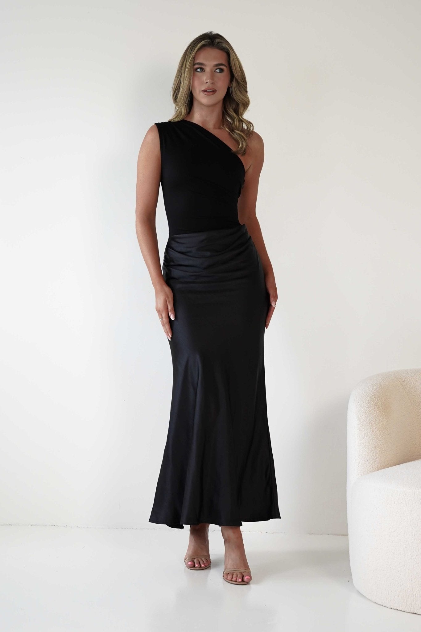 Kashia Draped Satin Maxi Dress | Black | Oh Hello Clothing | XS (6)