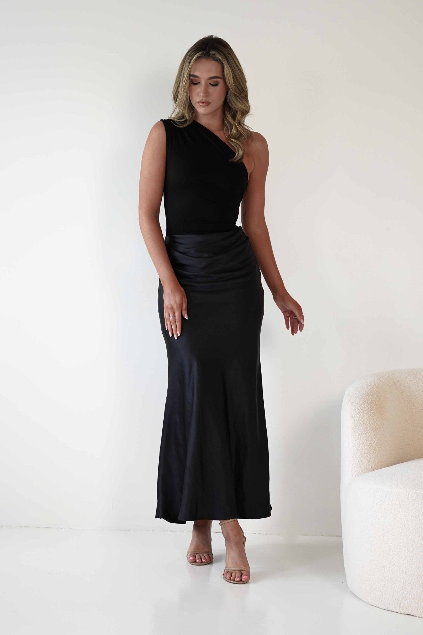 Kashia Draped Satin Maxi Dress | Black | Oh Hello Clothing | XS (6)