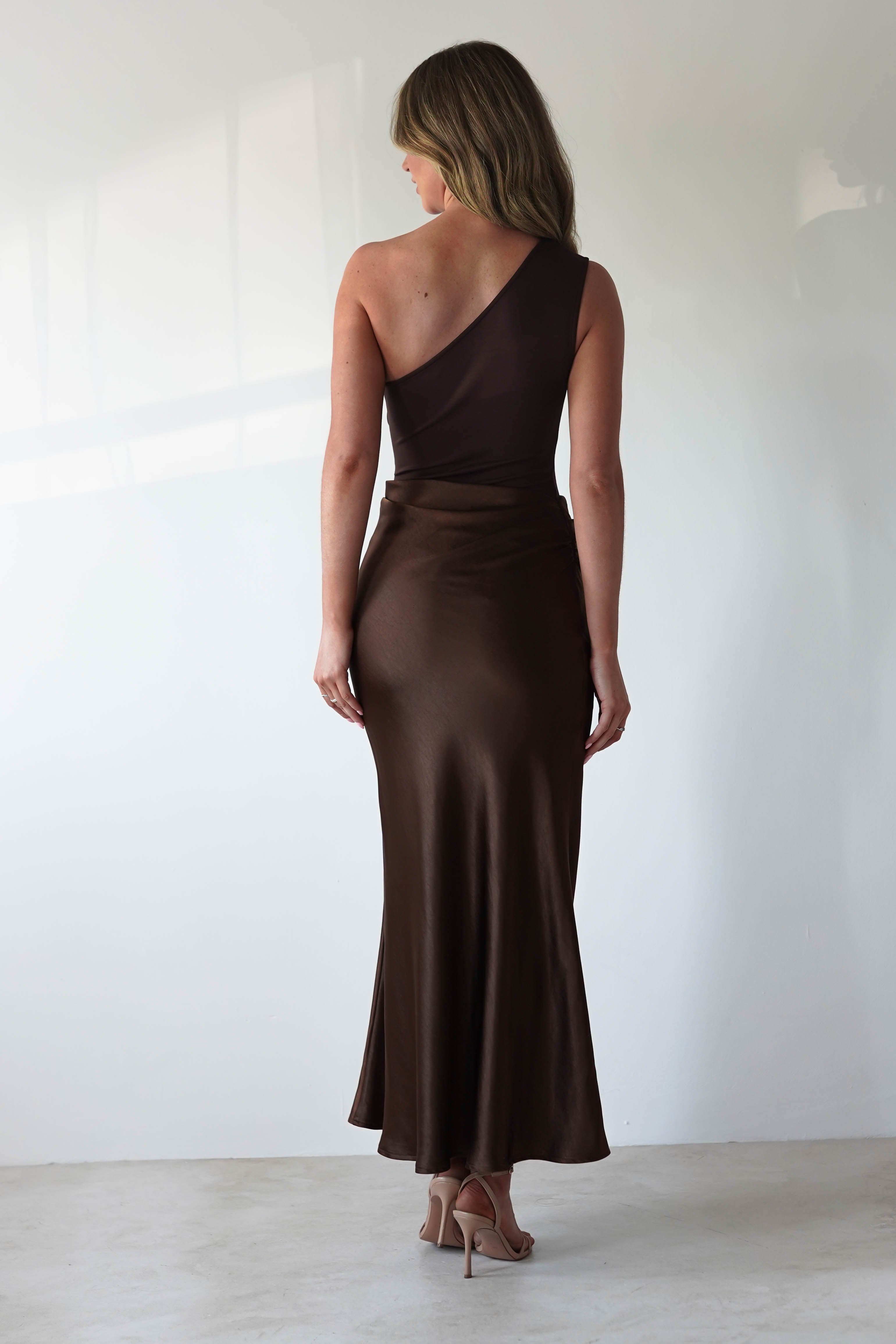 Kashia Draped Satin Maxi Dress | Brown | Oh Hello Clothing | XS (6)